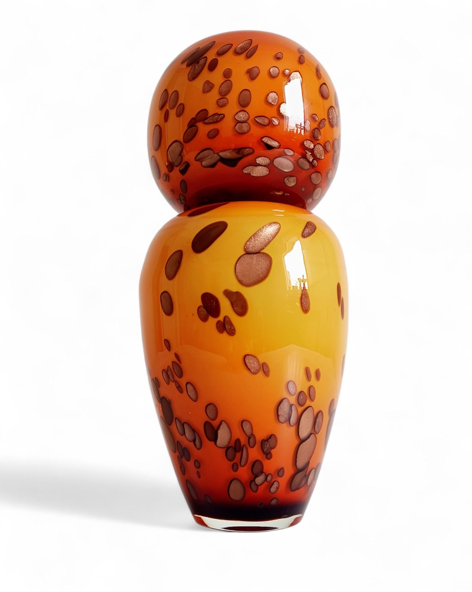 Murano Glas Cooper Goldflecken Paar mundgeblasene Vasen, Italien, 1960er Jahre (Italienisch) im Angebot