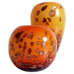 Murano Glass Cooper Gold Flecks Pair of Hand-Blown Vases, Italy, 1960s