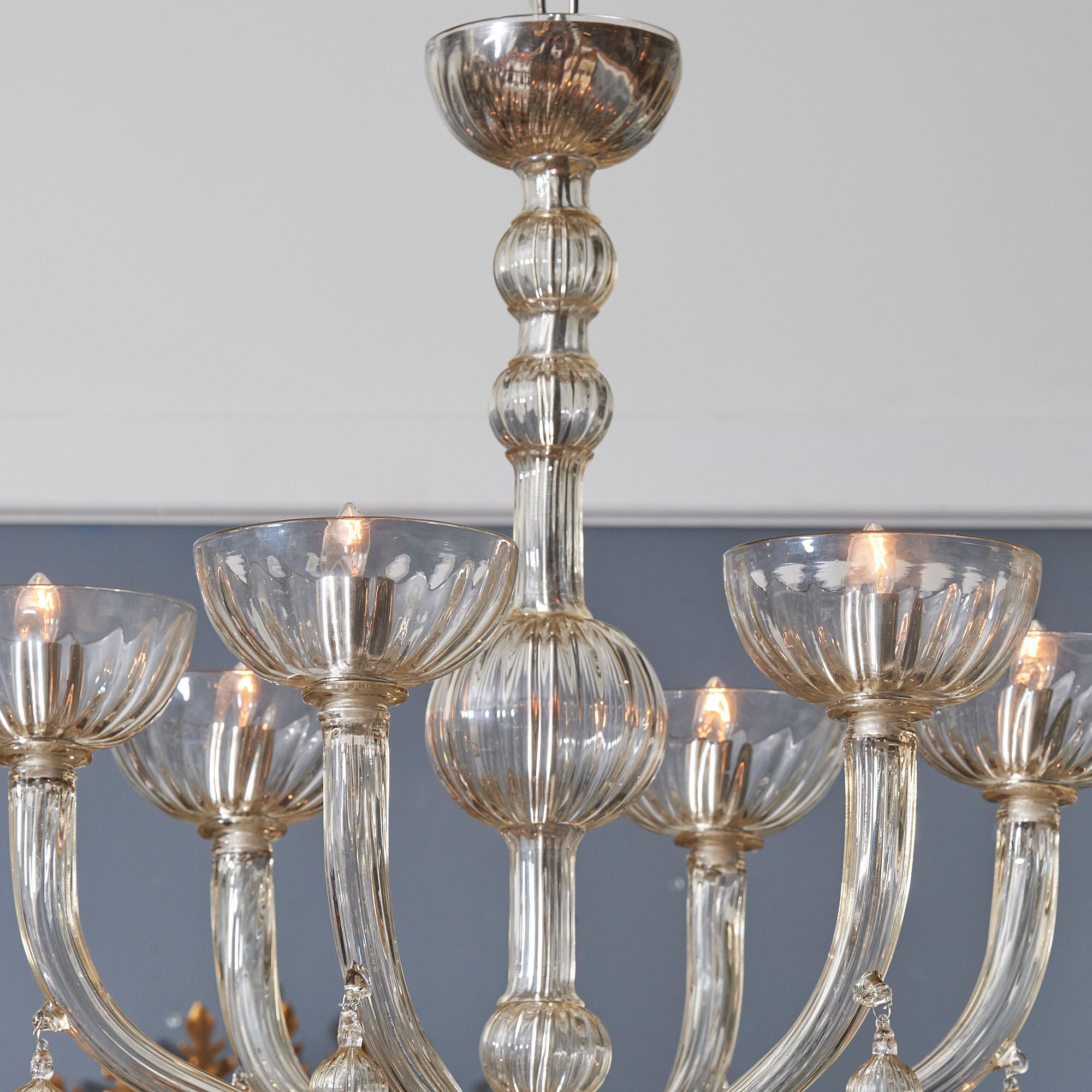Modern Murano Glass Cristalo Antico Chandelier For Sale