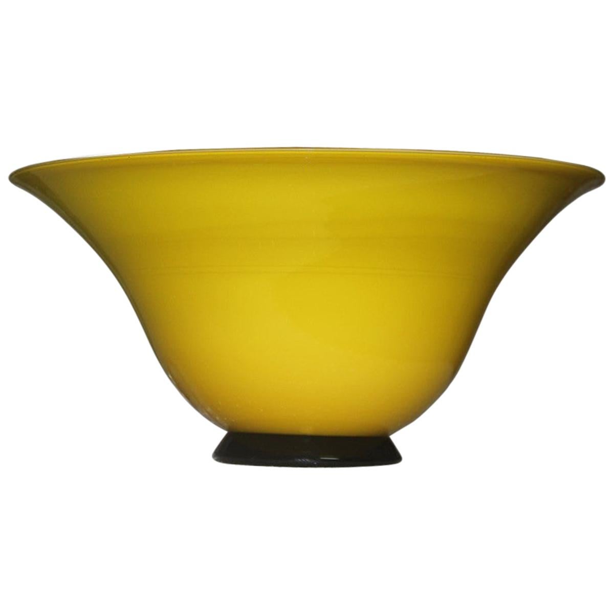 Vaso a coppa in vetro di Murano Giallo Nero 1989 Mendini Attribuito Design Italiano
