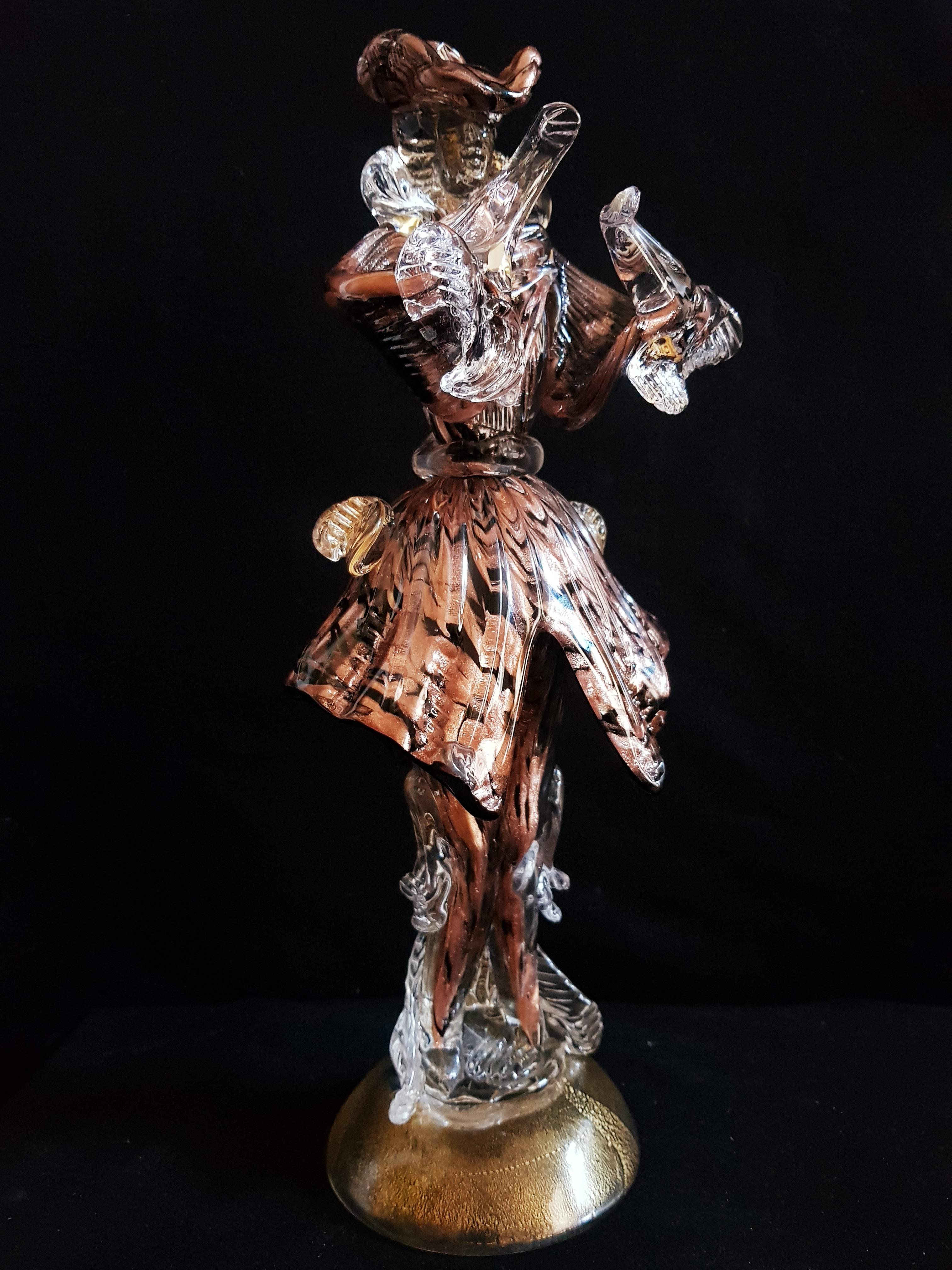 Murano Glass Dancer Aventurine and Gold Leaf Signed For Sale 4