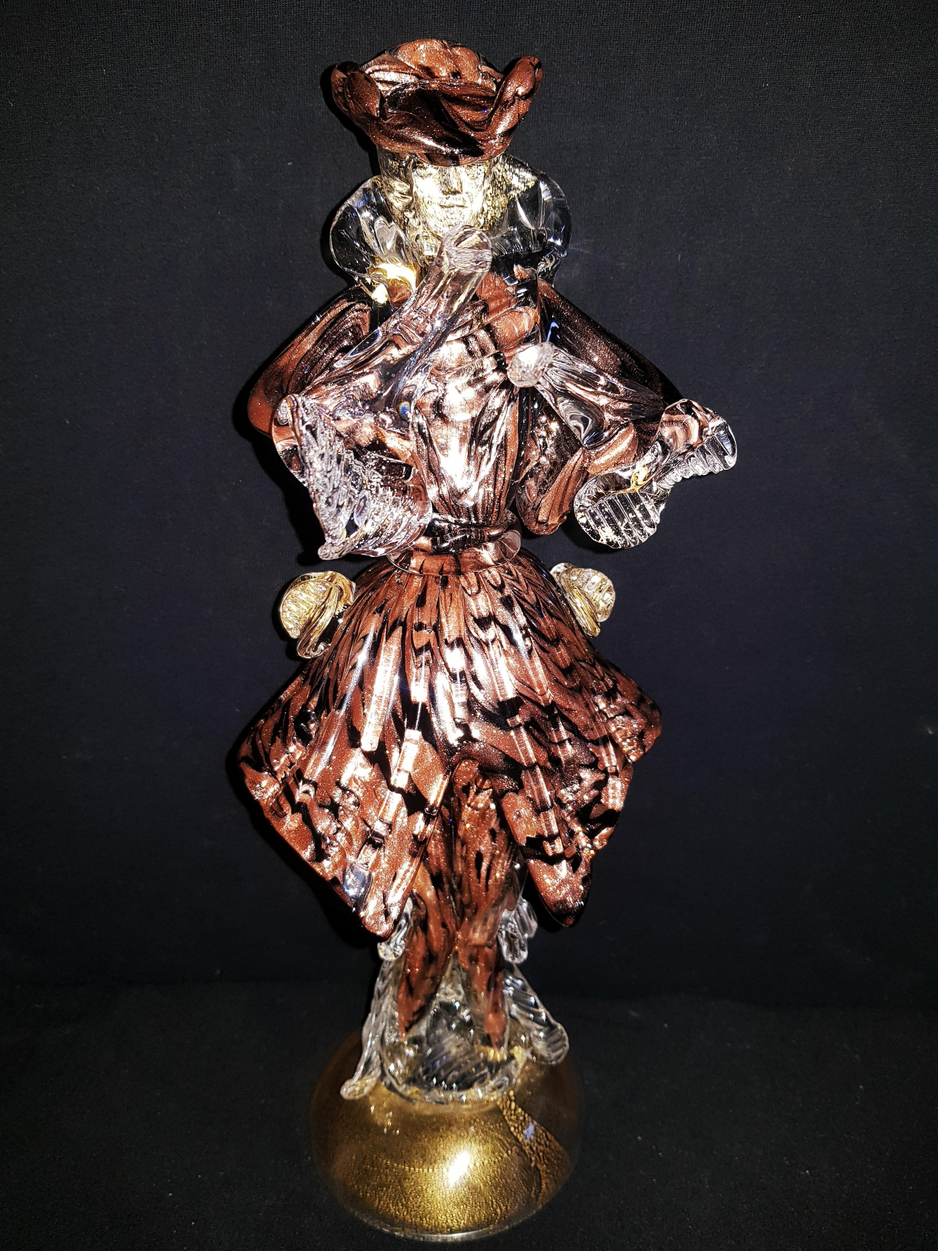 Beautiful vitange murano glass large dancer, with aventurine and gold leaf, signed by the artist, brilliant condition.