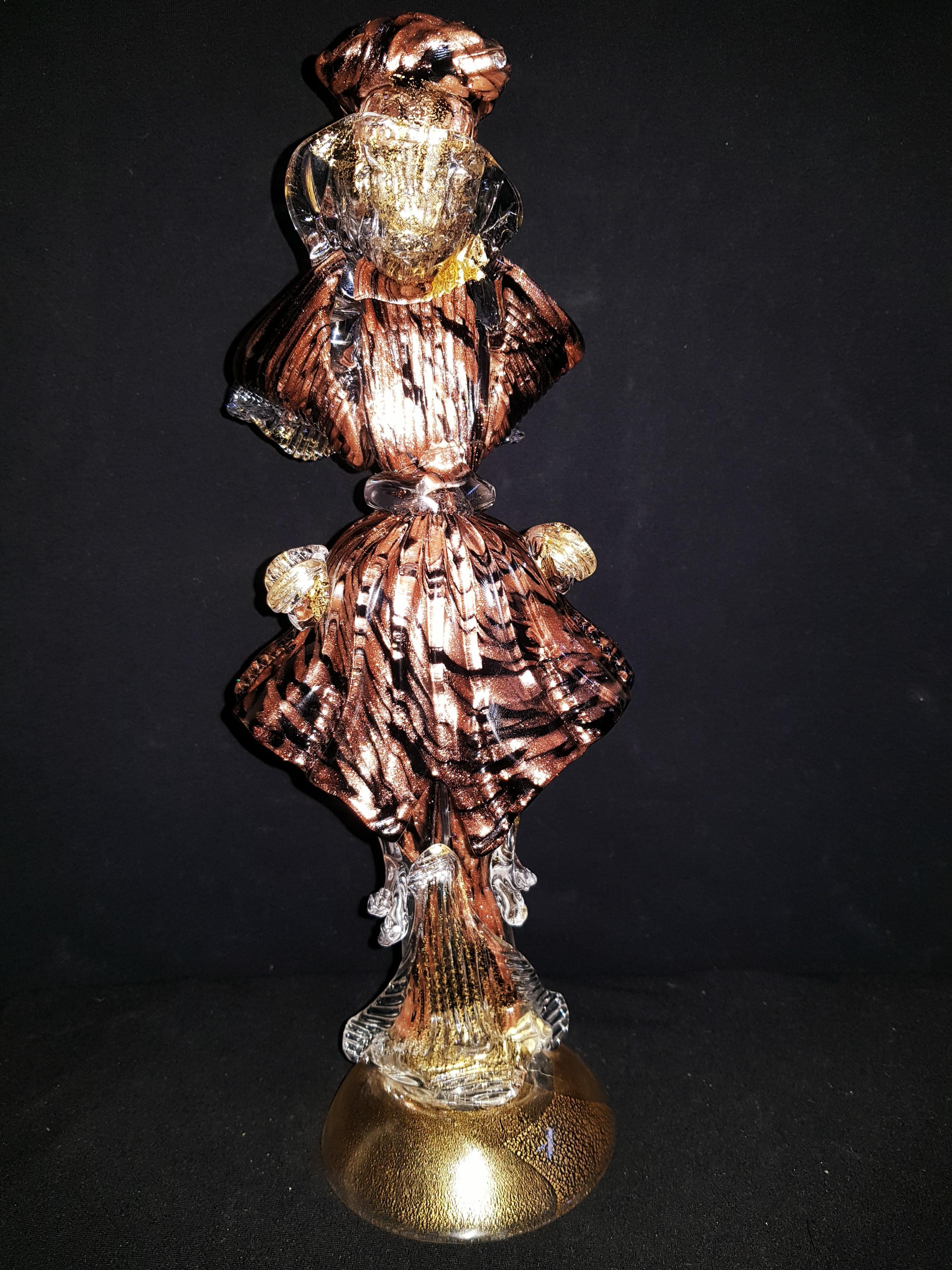 Art Deco Murano Glass Dancer Aventurine and Gold Leaf Signed For Sale