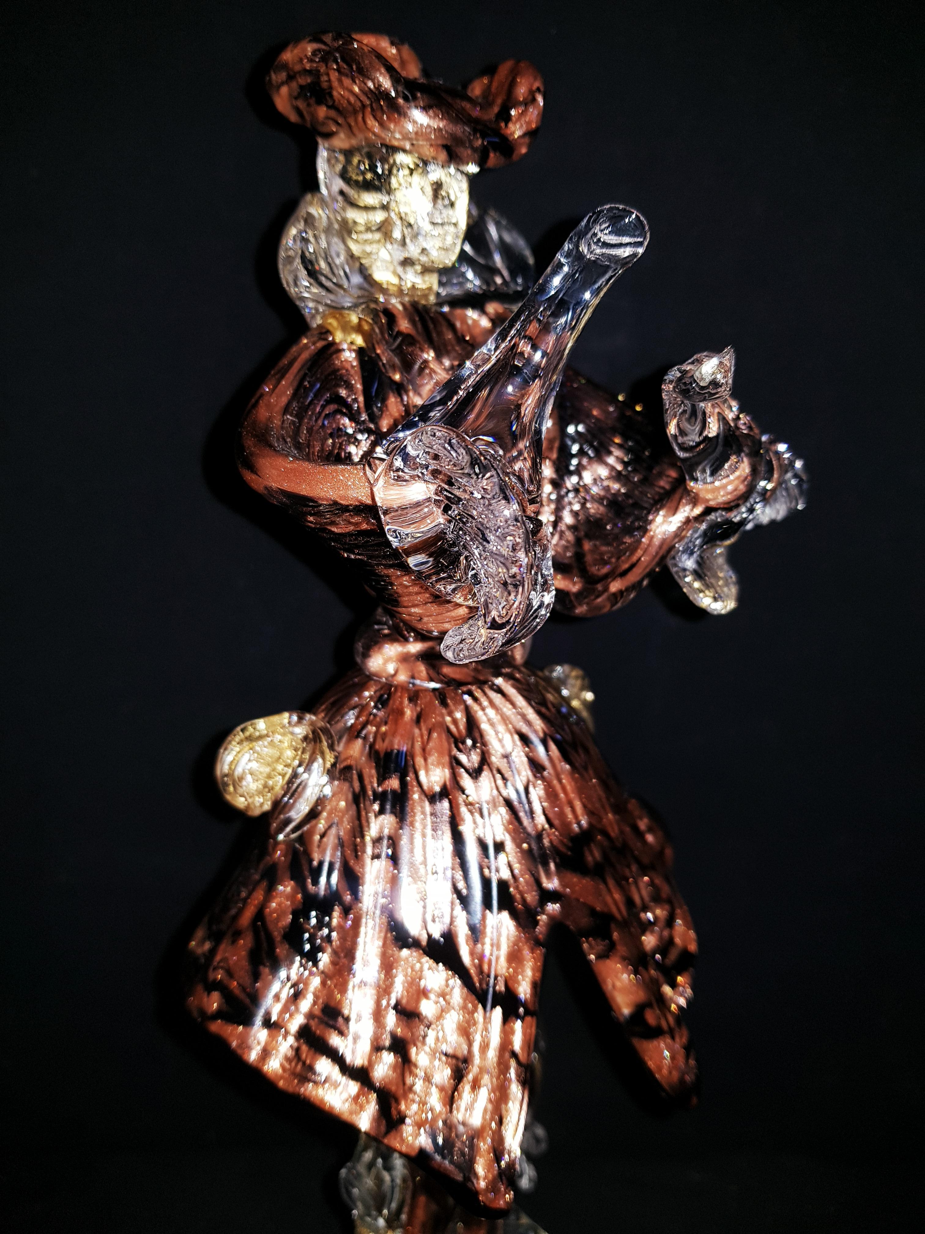 Italian Murano Glass Dancer Aventurine and Gold Leaf Signed For Sale