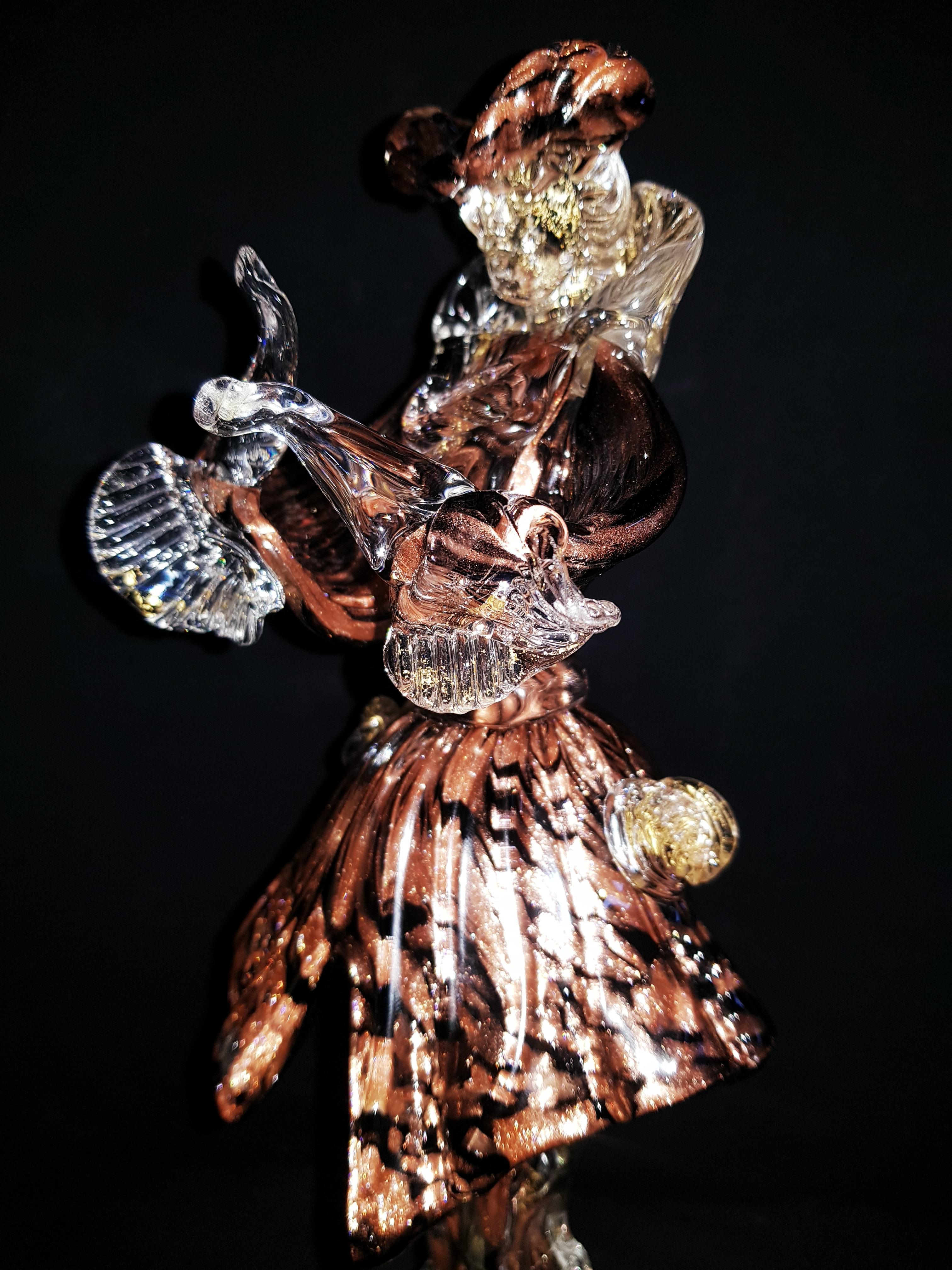 Hand-Crafted Murano Glass Dancer Aventurine and Gold Leaf Signed For Sale