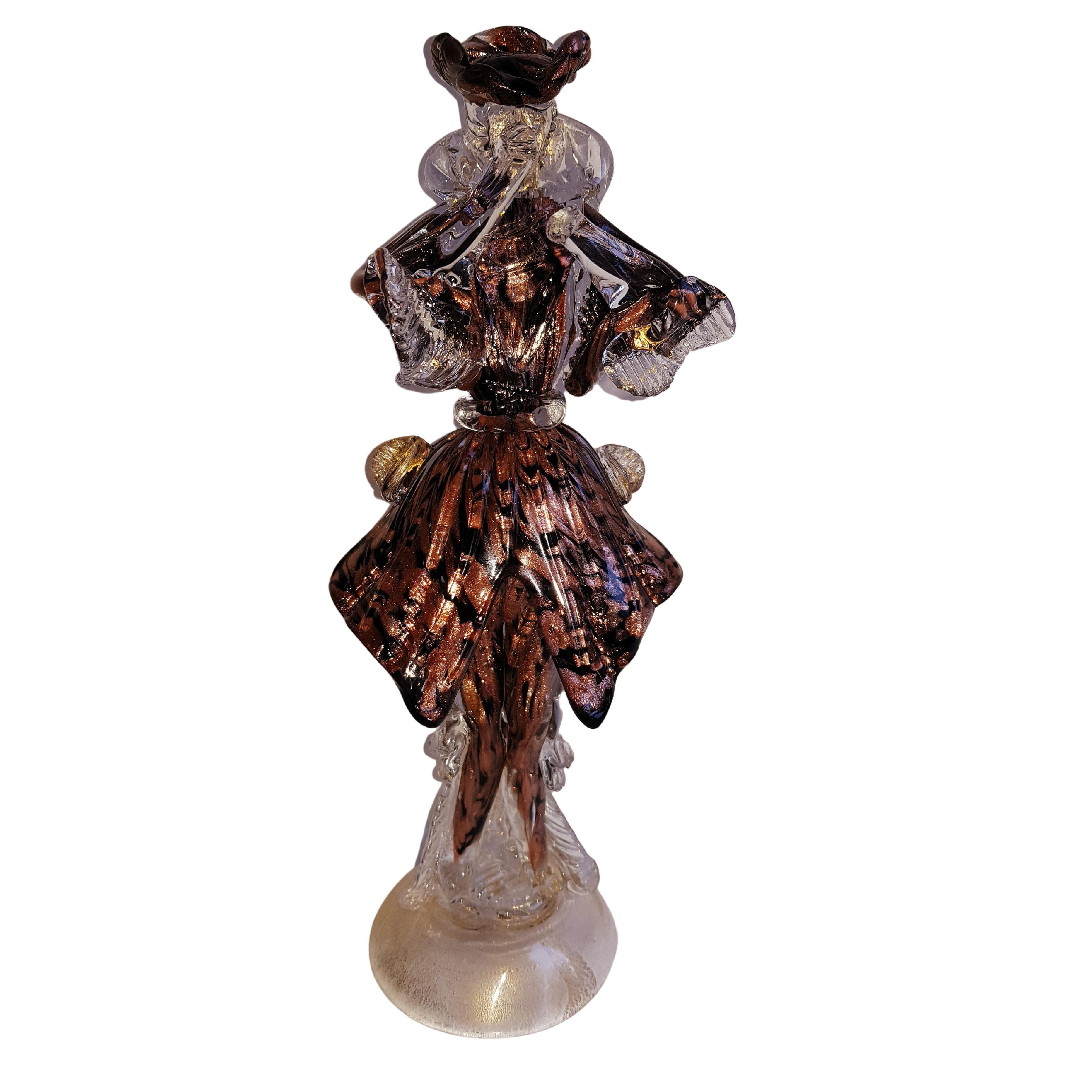 Murano Glass Dancer Aventurine and Gold Leaf Signed For Sale