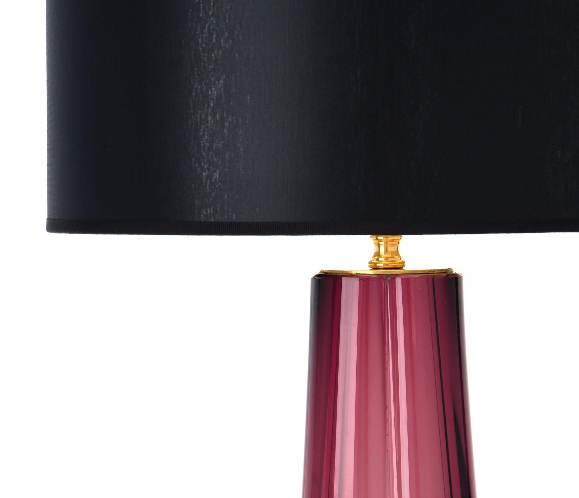 Murano Glass Dark Amethyst Lamps In Excellent Condition For Sale In Austin, TX