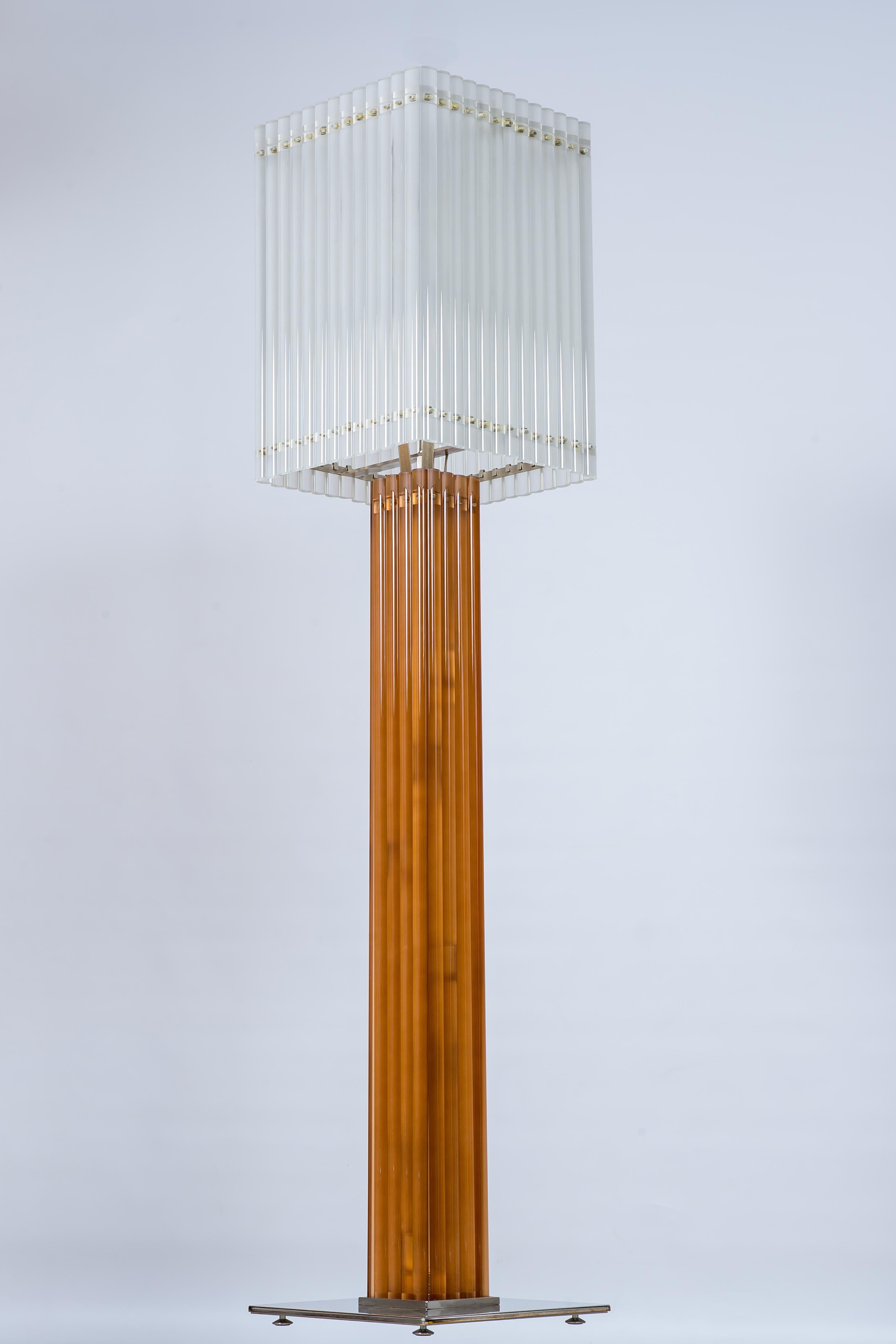 Murano Glass Deco Floor Lamp with Sandblast and Amber Color, Italy For Sale 5