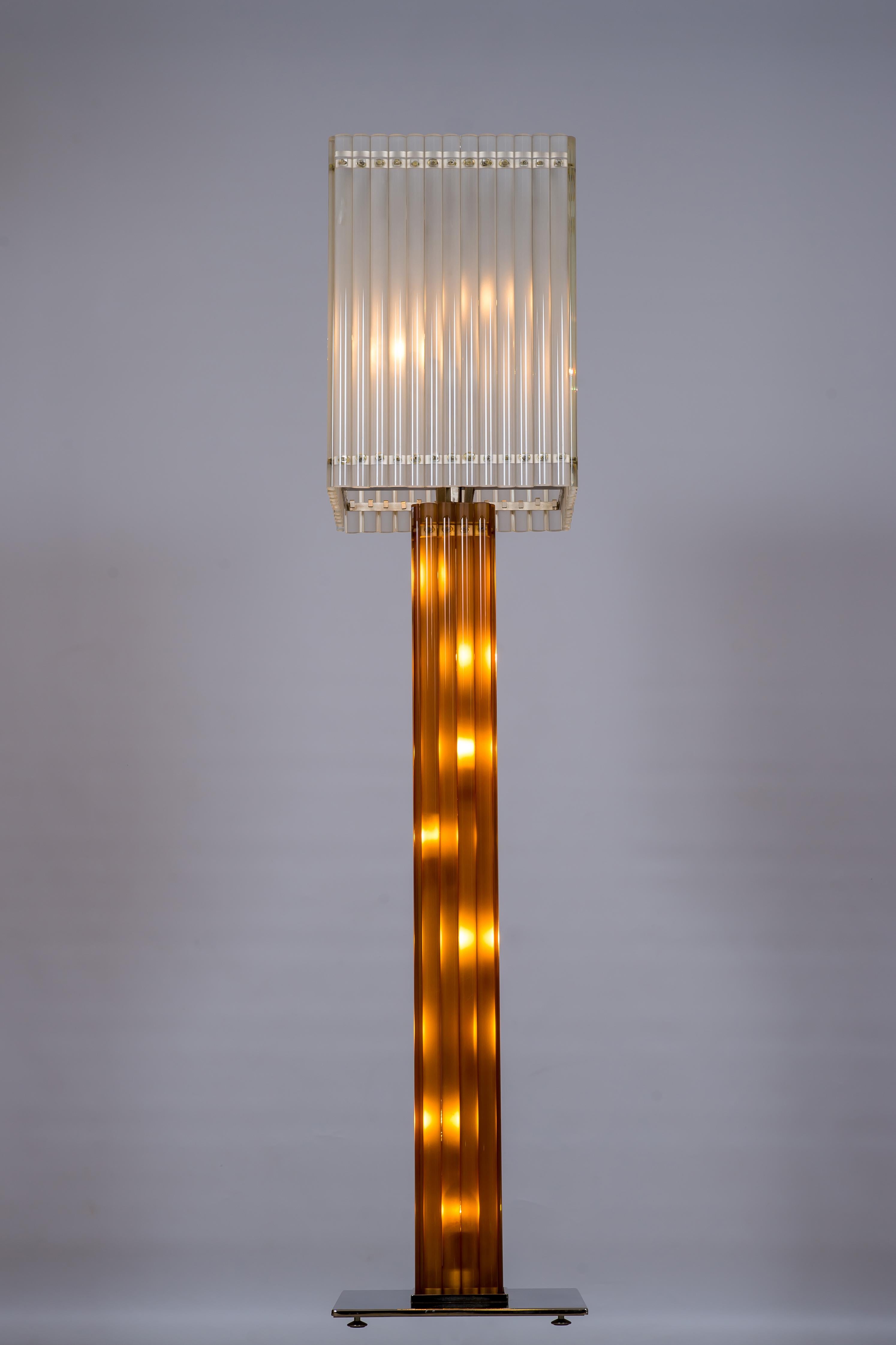 Murano Glass Deco Floor Lamp with Sandblast and Amber Color, Italy For Sale 9