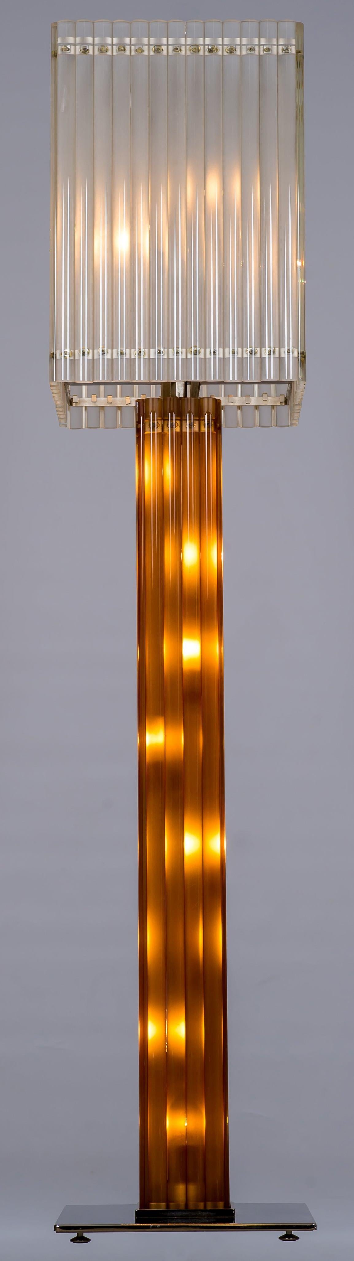 Murano Glass Deco Floor Lamp with Sandblast and Amber Color, Italy For Sale 10