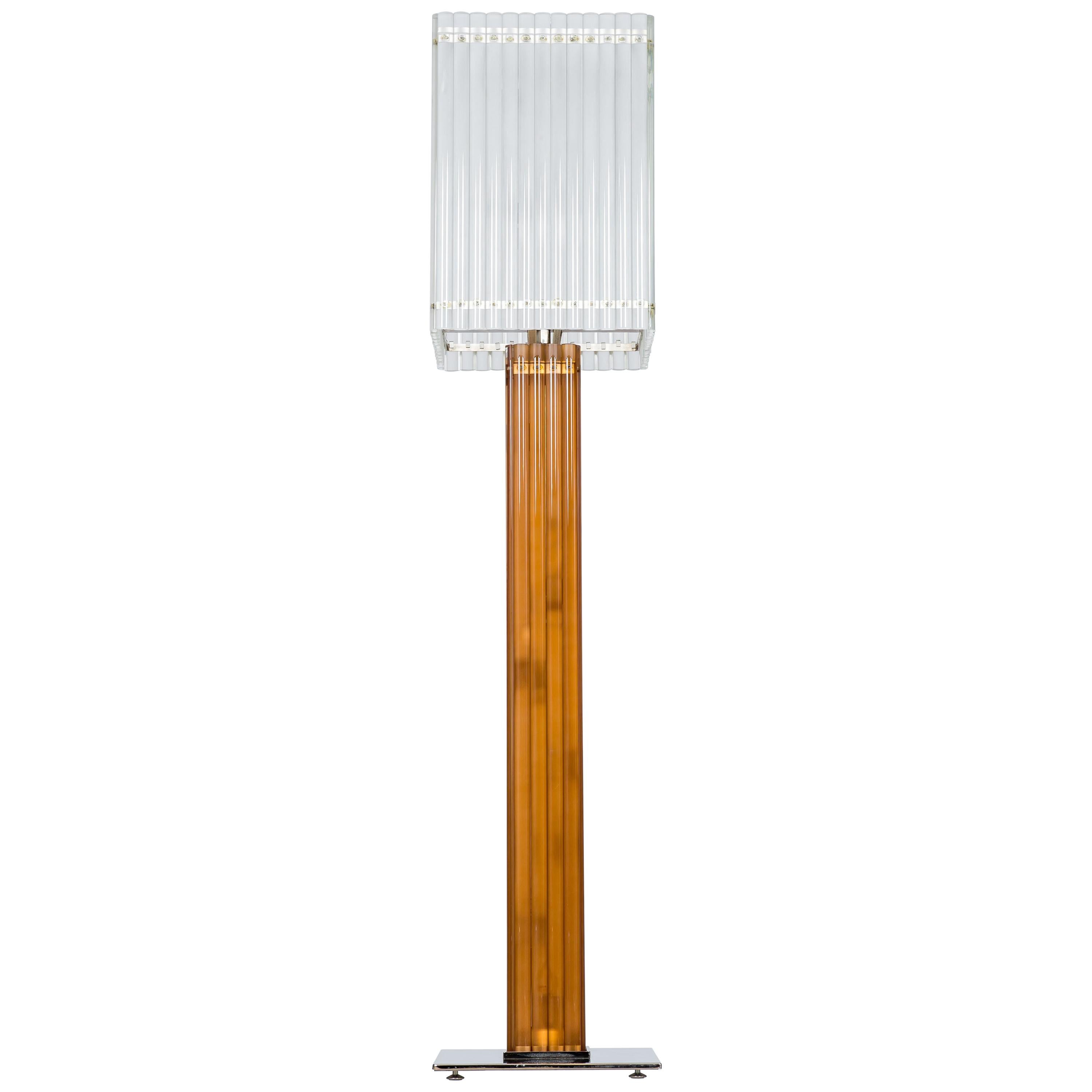 Murano Glass Deco Floor Lamp with Sandblast and Amber Color, Italy For Sale