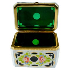 Retro Murano glass decorative box. Painted green glass. Mid 20th c