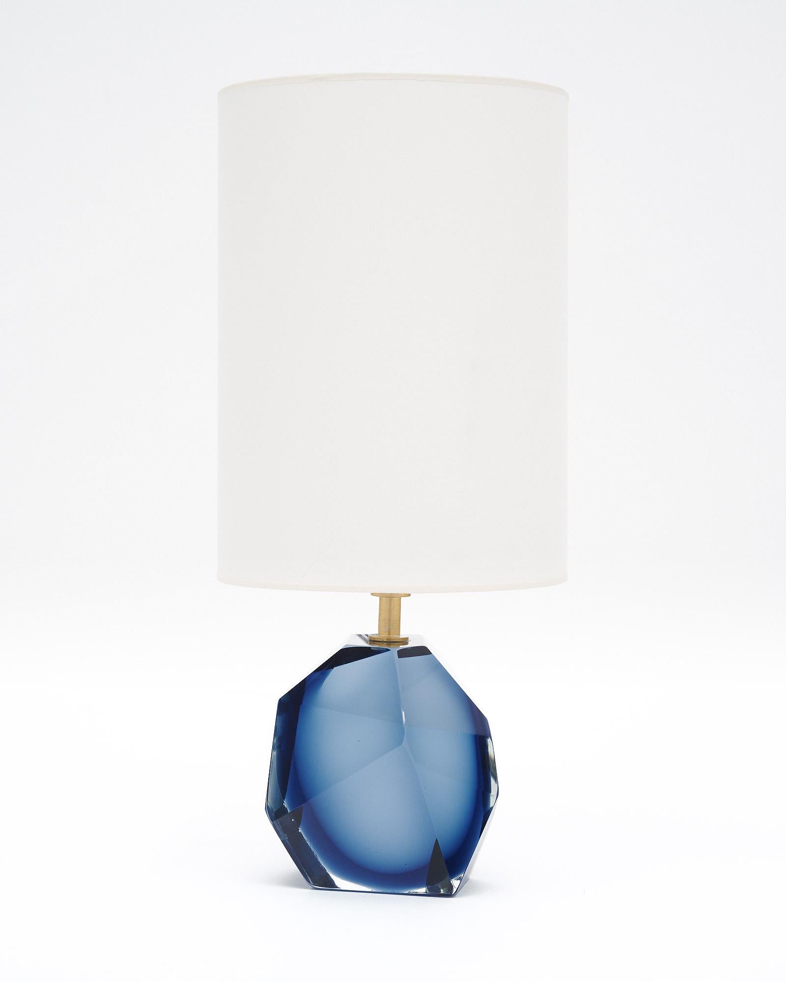 Italian Murano Glass Denim Blue Rock Lamps For Sale
