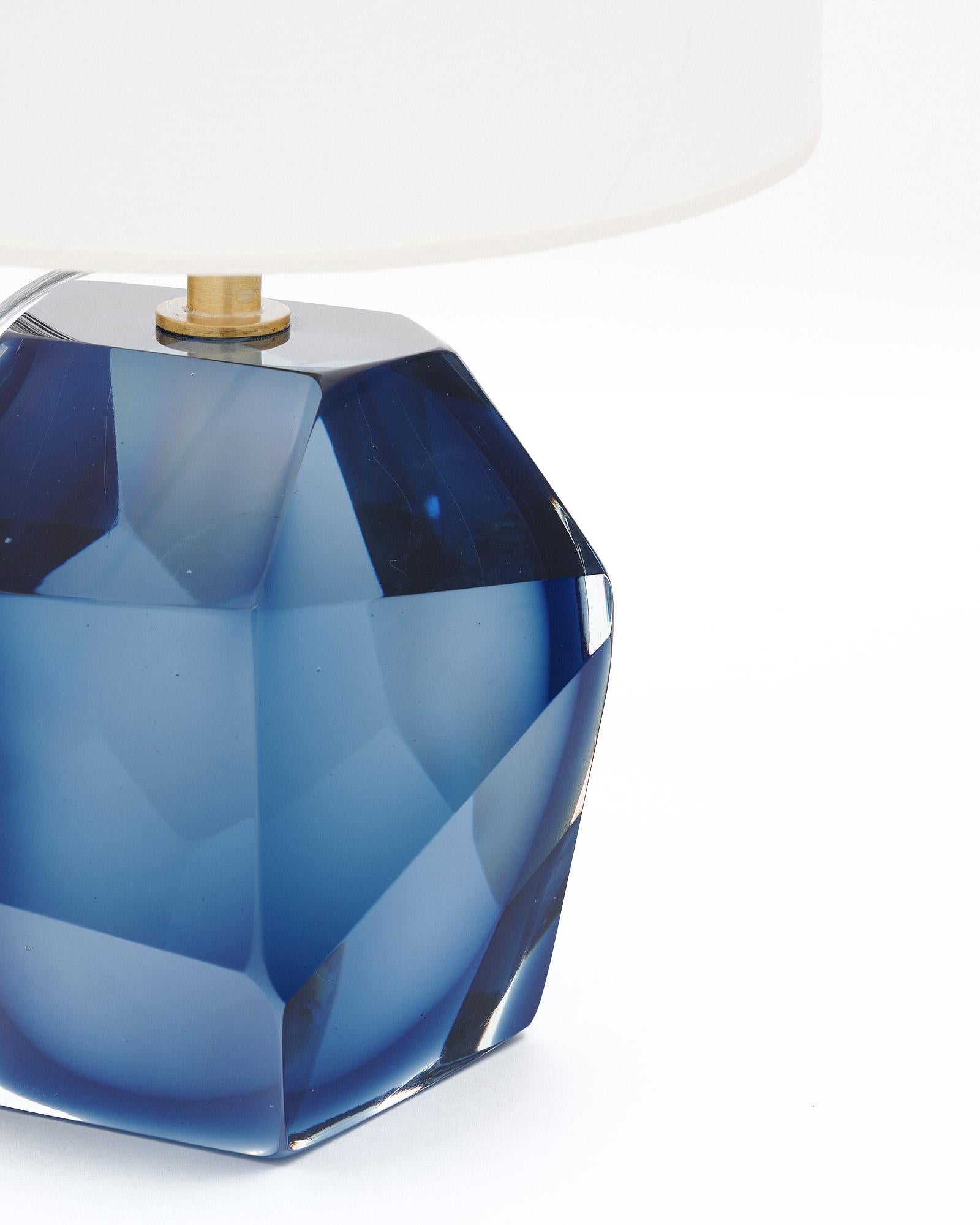 Contemporary Murano Glass Denim Blue Rock Lamps For Sale