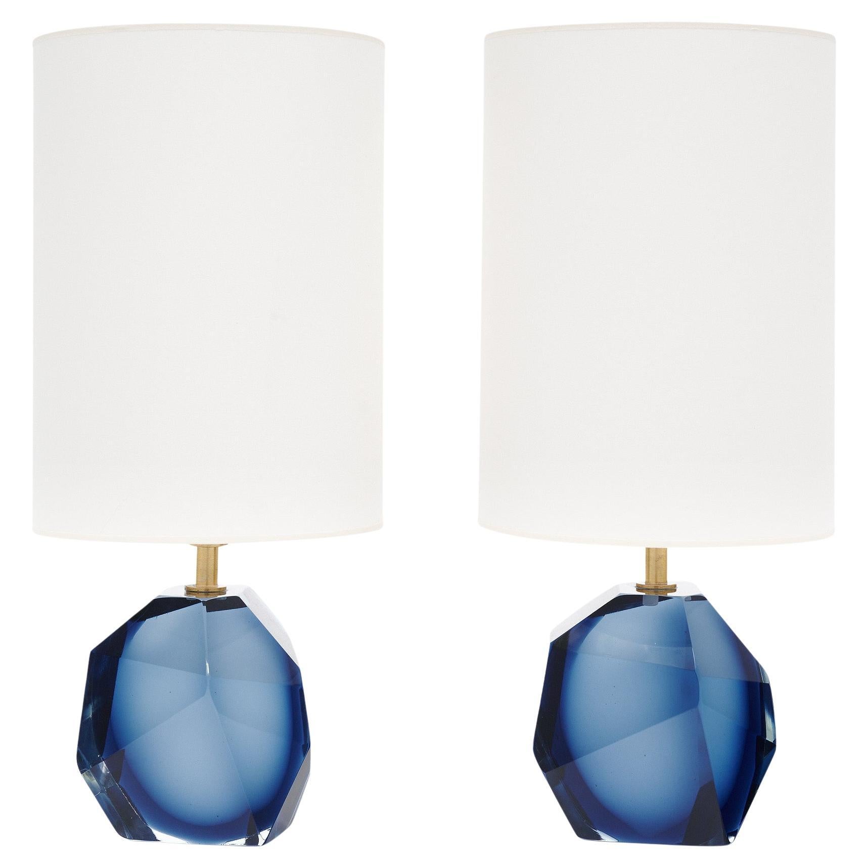 Murano Glass Denim Blue Rock Lamps For Sale