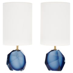 Murano Glass Denim Blue Rock Lamps