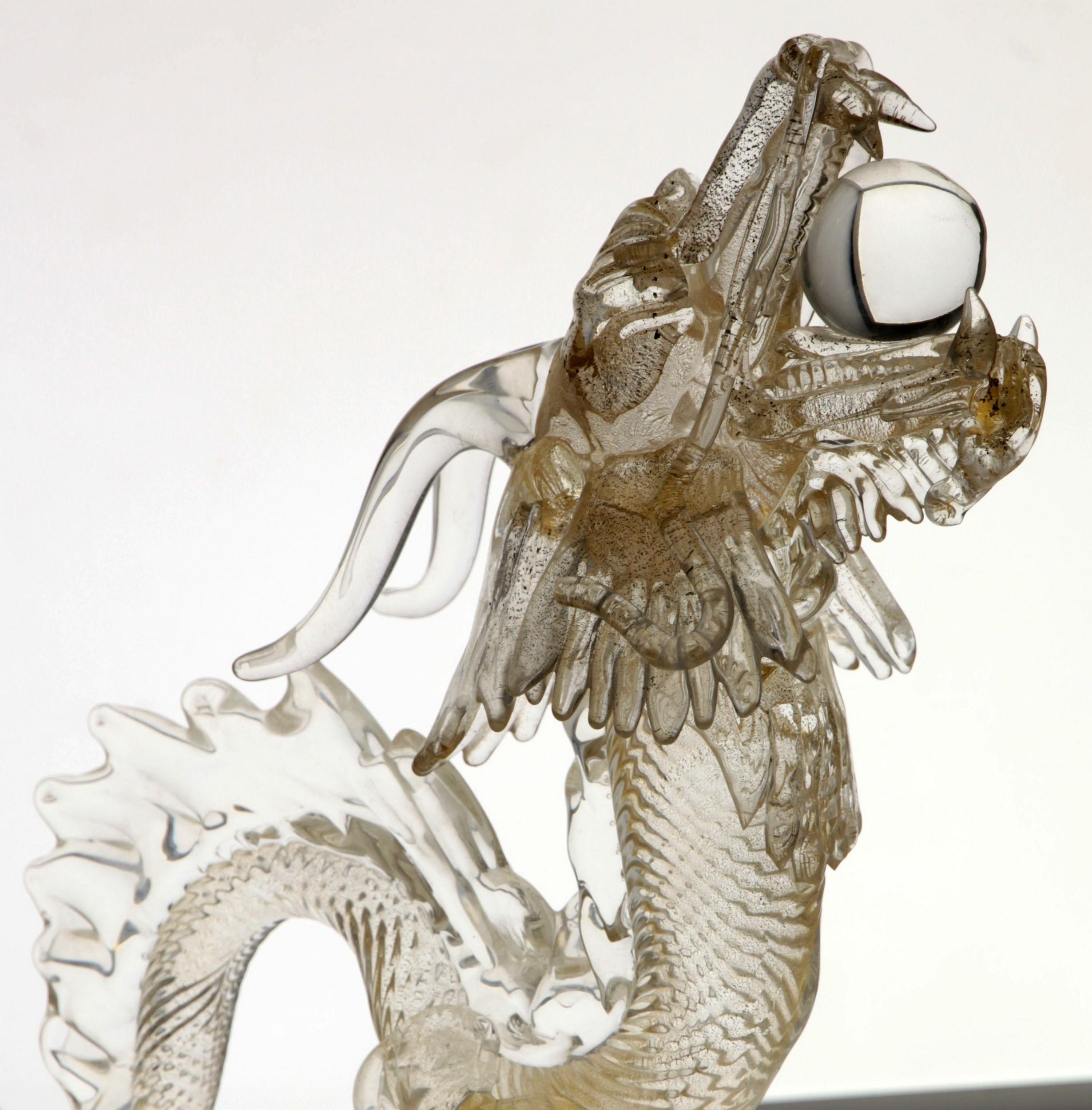 Murano Glass Detailed Dragon in Clear and Gold Leaf, 1990s 2