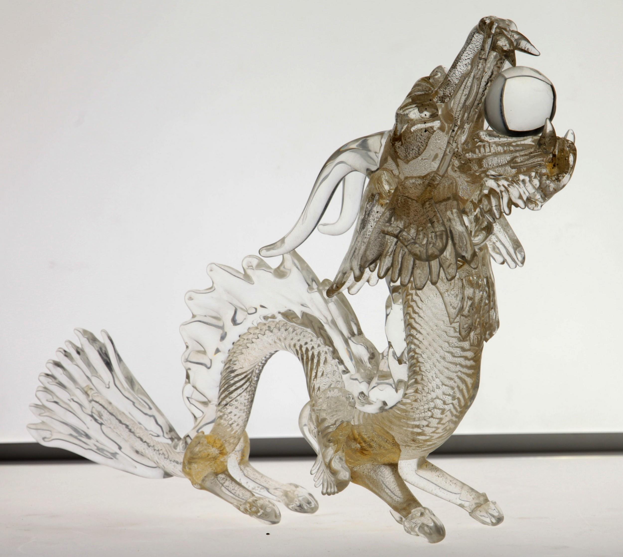 Murano Glass Detailed Dragon in Clear and Gold Leaf, 1990s 3