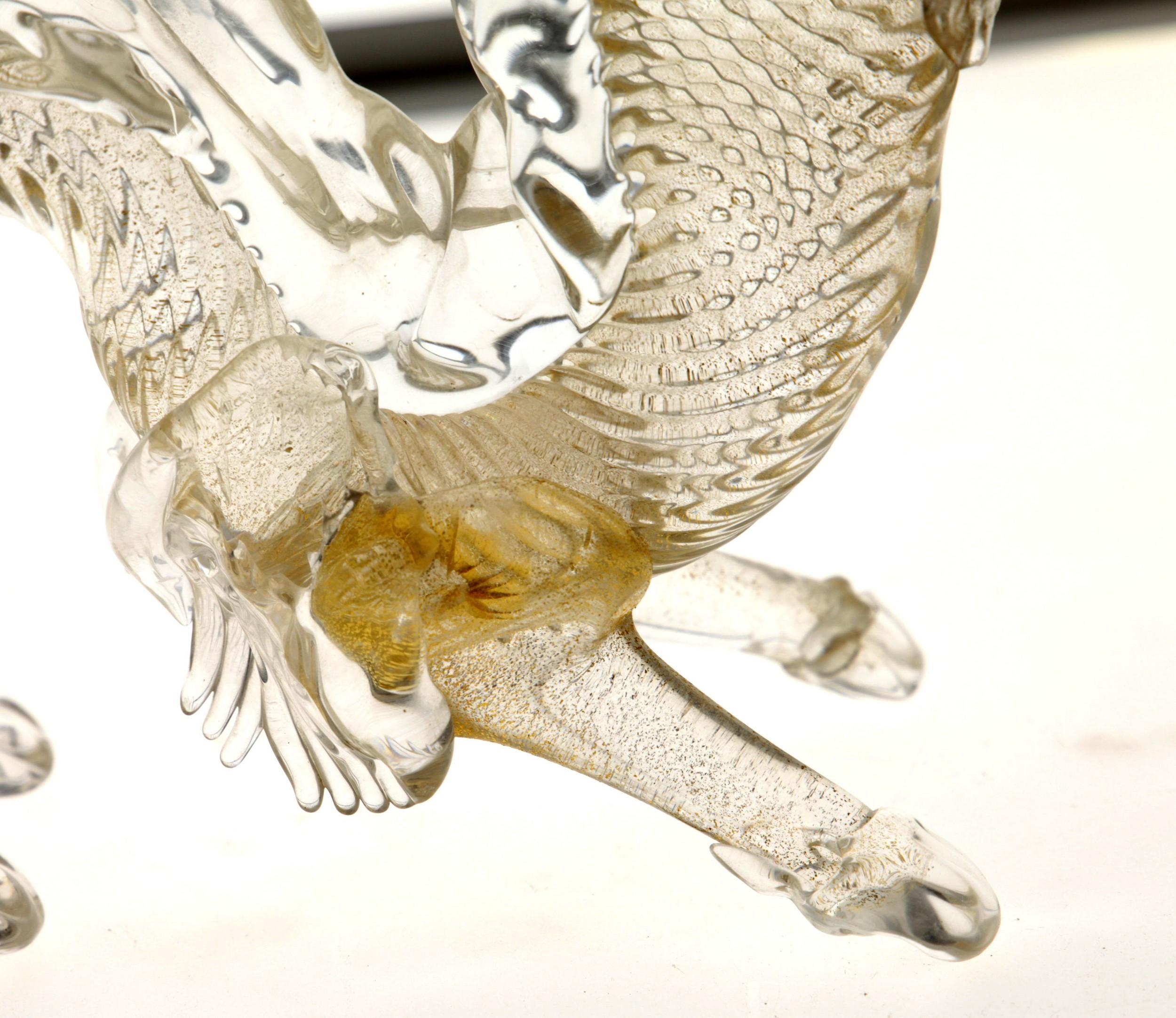 Murano Glass Detailed Dragon in Clear and Gold Leaf, 1990s 4