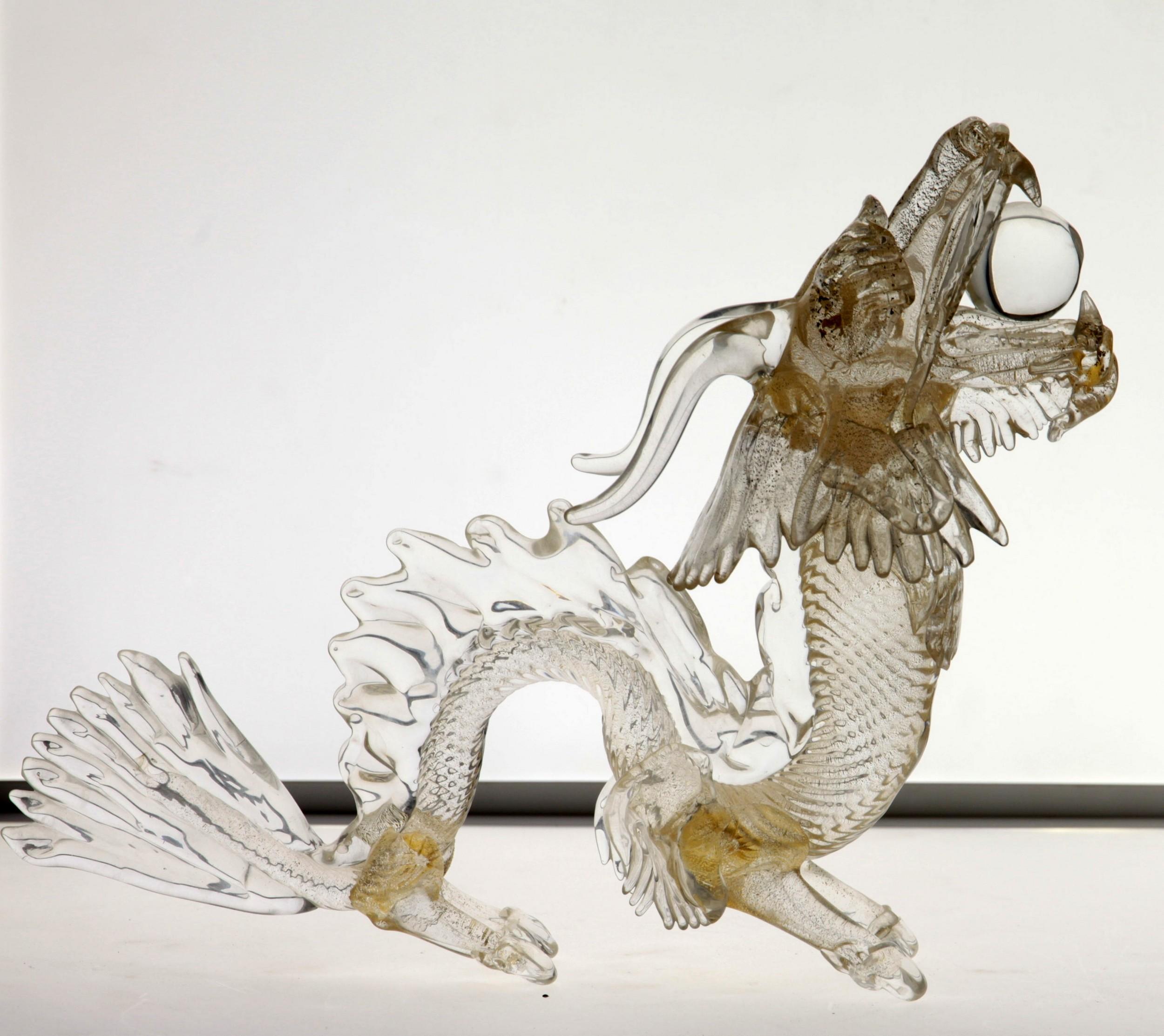 Murano Glass Detailed Dragon in Clear and Gold Leaf, 1990s 7