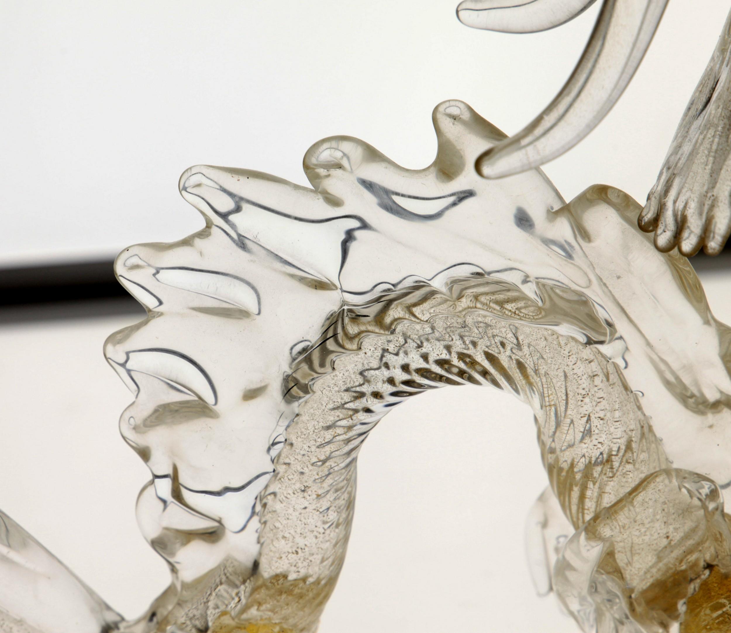 Murano Glass Detailed Dragon in Clear and Gold Leaf, 1990s 8