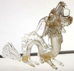 Murano Glass Detailed Dragon in Clear and Gold Leaf, 1990s