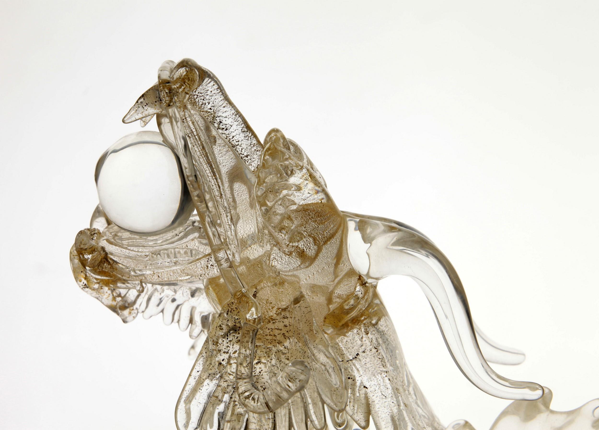 Italian Murano Glass Detailed Dragon in Clear and Gold Leaf, 1990s