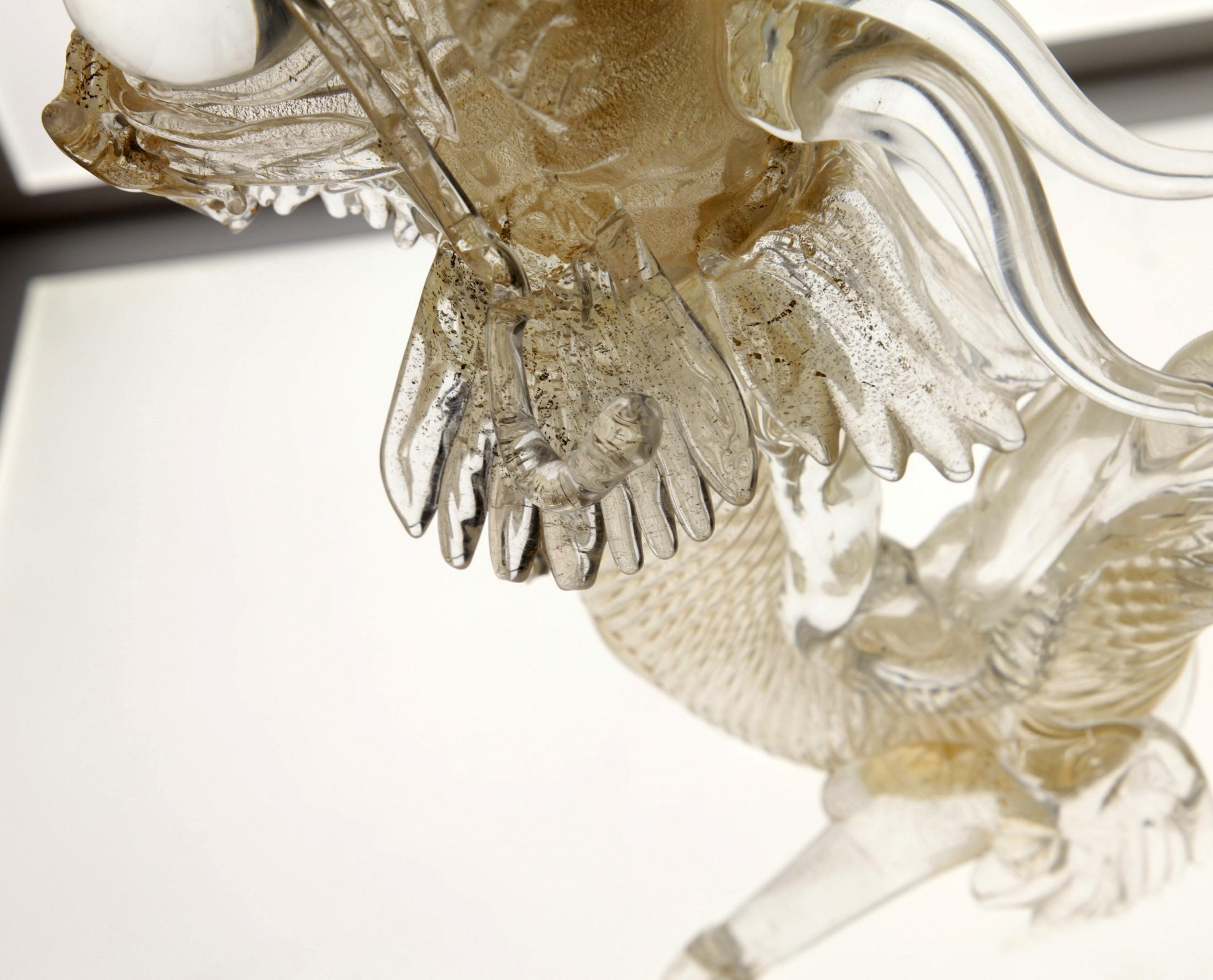 Hand-Crafted Murano Glass Detailed Dragon in Clear and Gold Leaf, 1990s