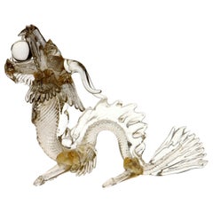 Murano Glass Detailed Dragon in Clear and Gold Leaf, 1990s