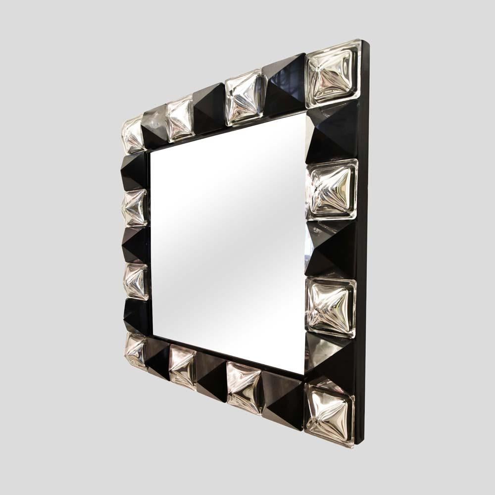 Murano glass diamond cut shape black and silver decorated Mirror

Presenting a spectacular 