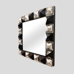 Murano glass diamond cut shape black and silver decorated Mirror by Alberto Dona