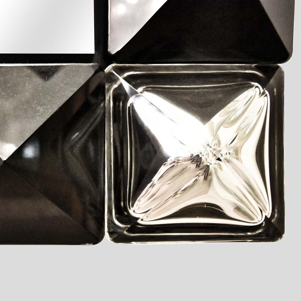 Italian Murano glass diamond cut shape black and silver decorated Mirror by Alberto Dona For Sale