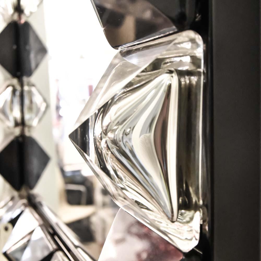 Murano glass diamond cut shape black and silver decorated Mirror by Alberto Dona In Good Condition For Sale In London, GB