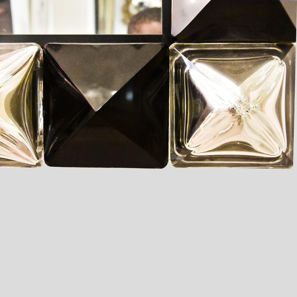Contemporary Murano glass diamond cut shape black and silver decorated Mirror by Alberto Dona For Sale