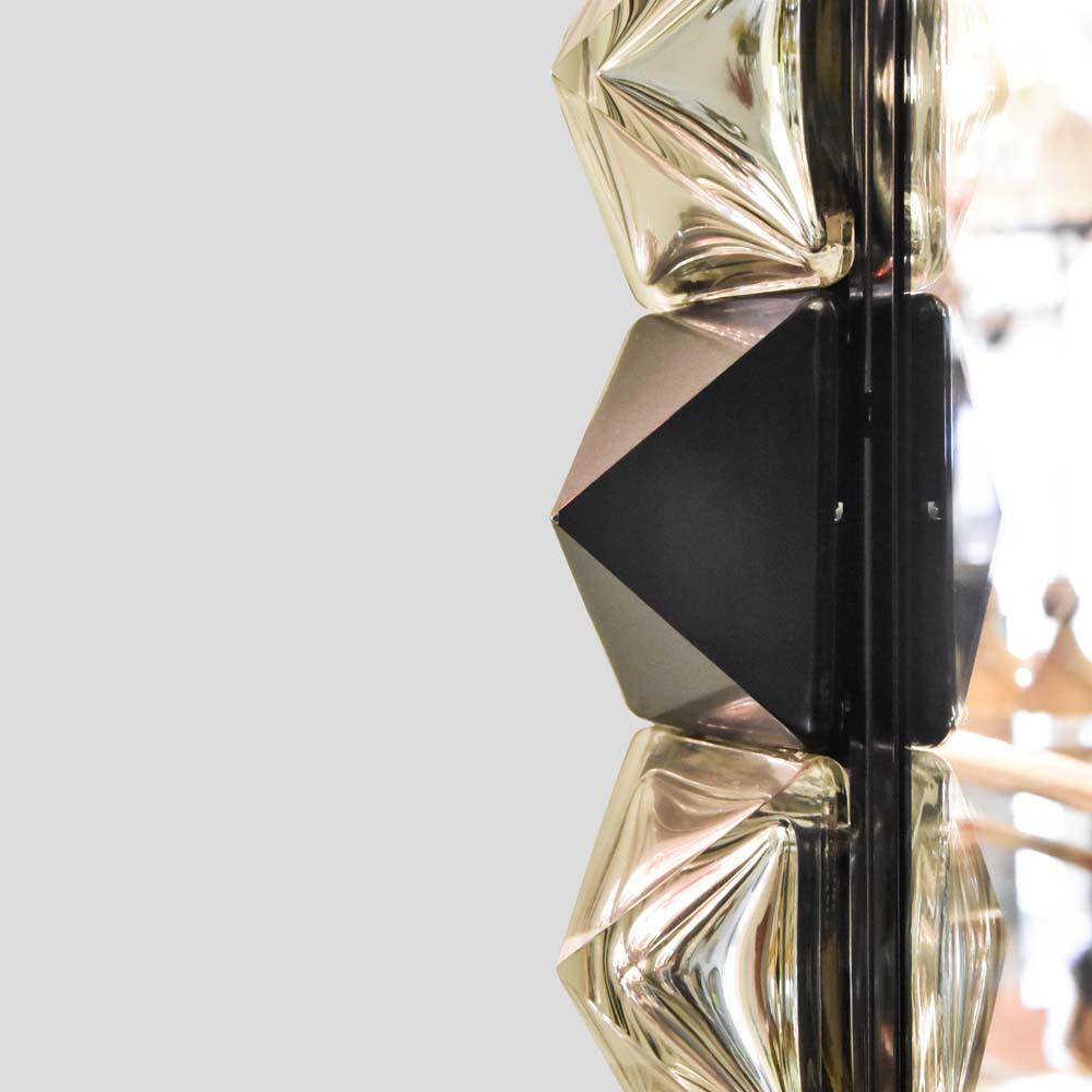 Espejo de cristal de Murano con forma de diamante decorado en negro y plata, de Alberto Dona Metal en venta