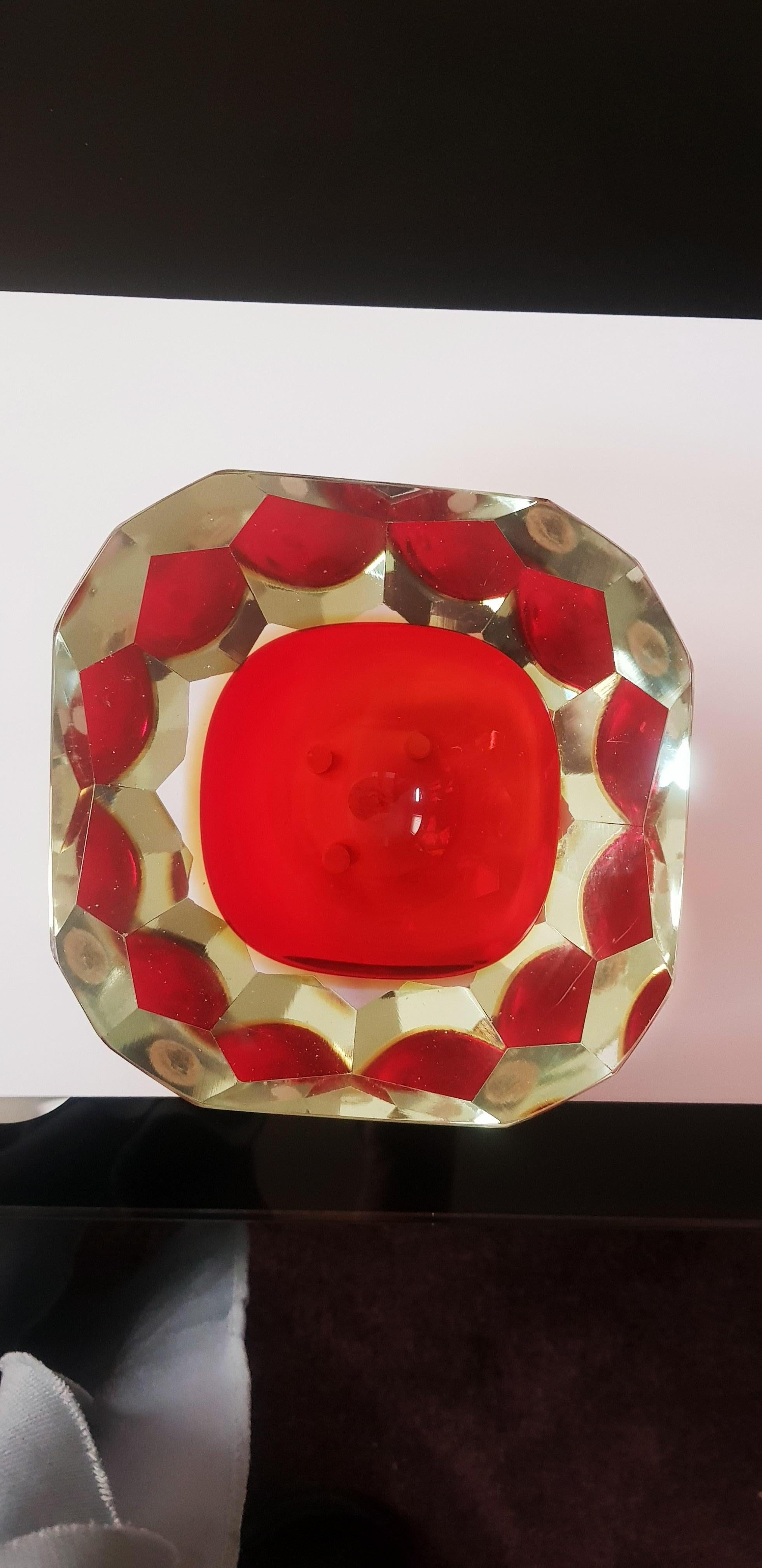 Art Deco Middle of century murano glass large brilliant faceted geode  For Sale