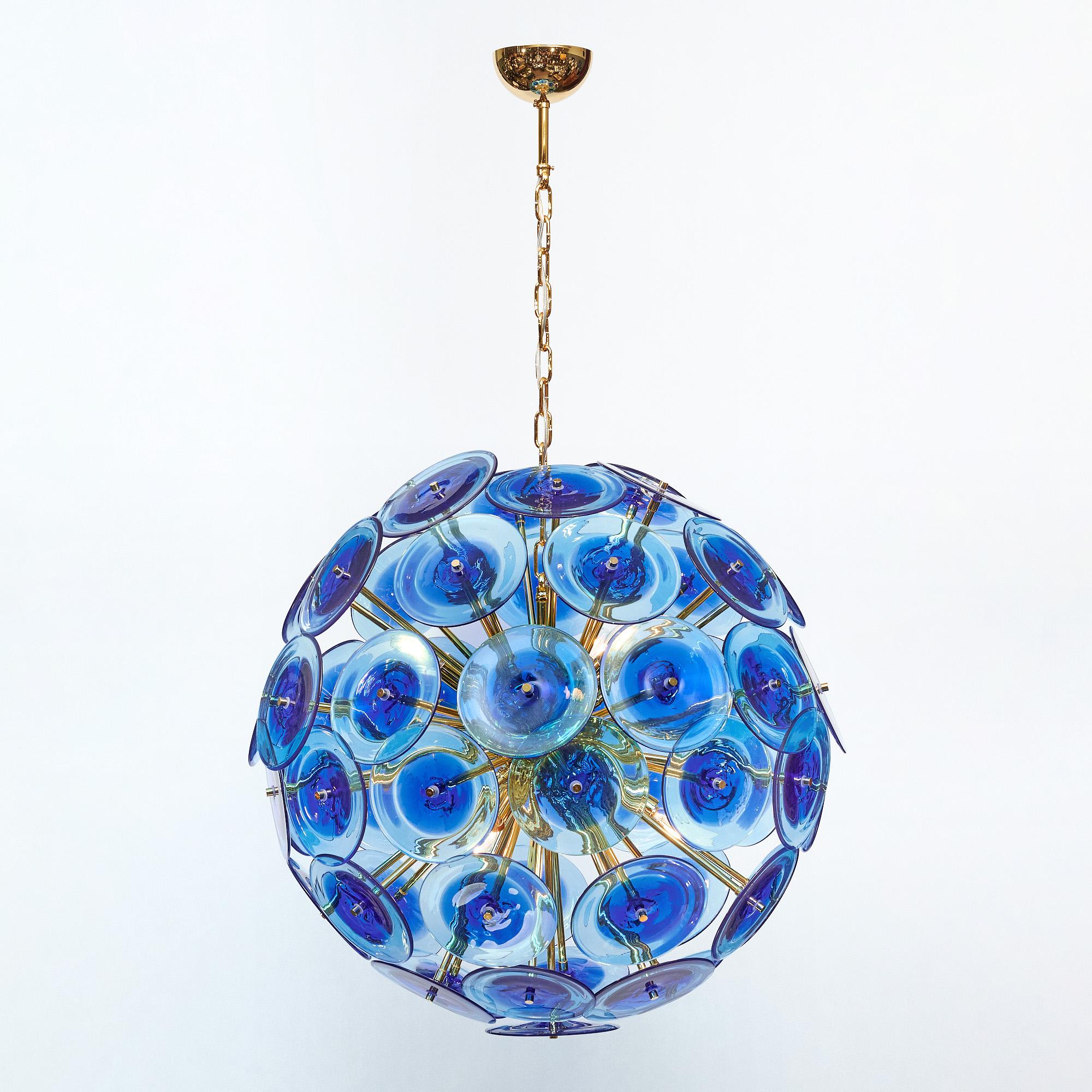 Moderno Lampadario a disco in vetro di Murano Sputnik cobalto in vendita