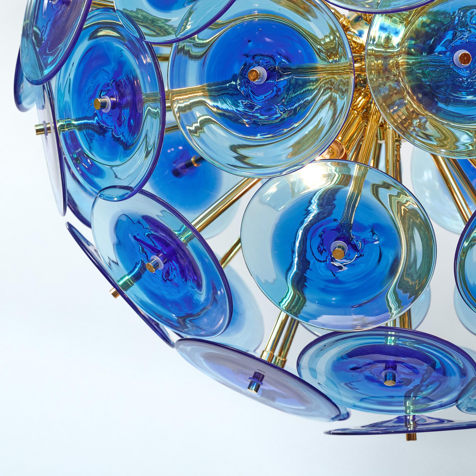 Italiano Lampadario a disco in vetro di Murano Sputnik cobalto in vendita