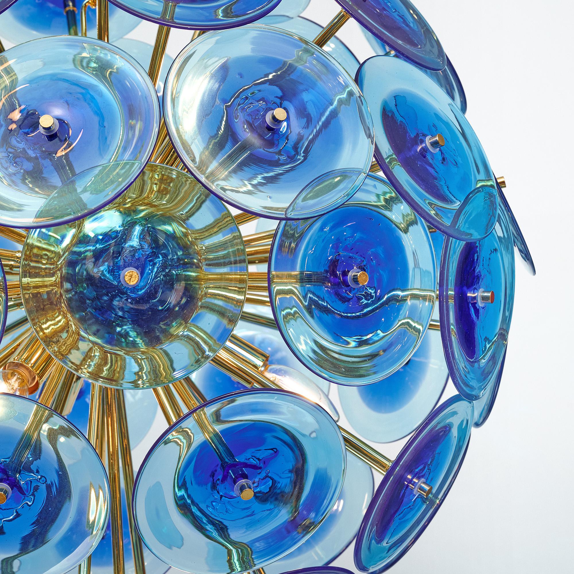 Fatto a mano Lampadario a disco in vetro di Murano Sputnik cobalto in vendita