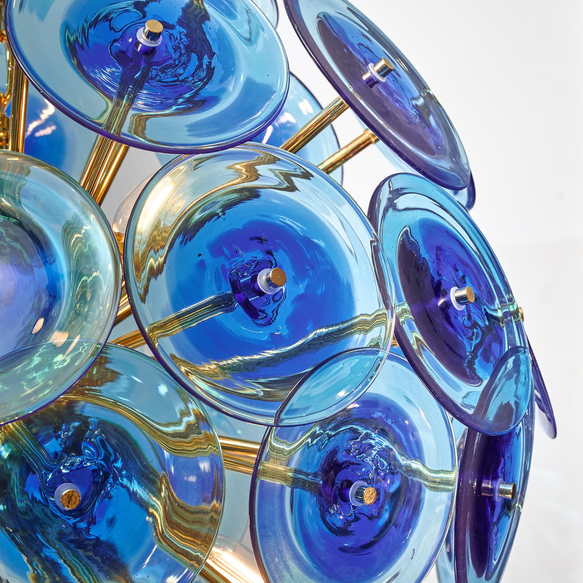 XXI secolo e contemporaneo Lampadario a disco in vetro di Murano Sputnik cobalto in vendita