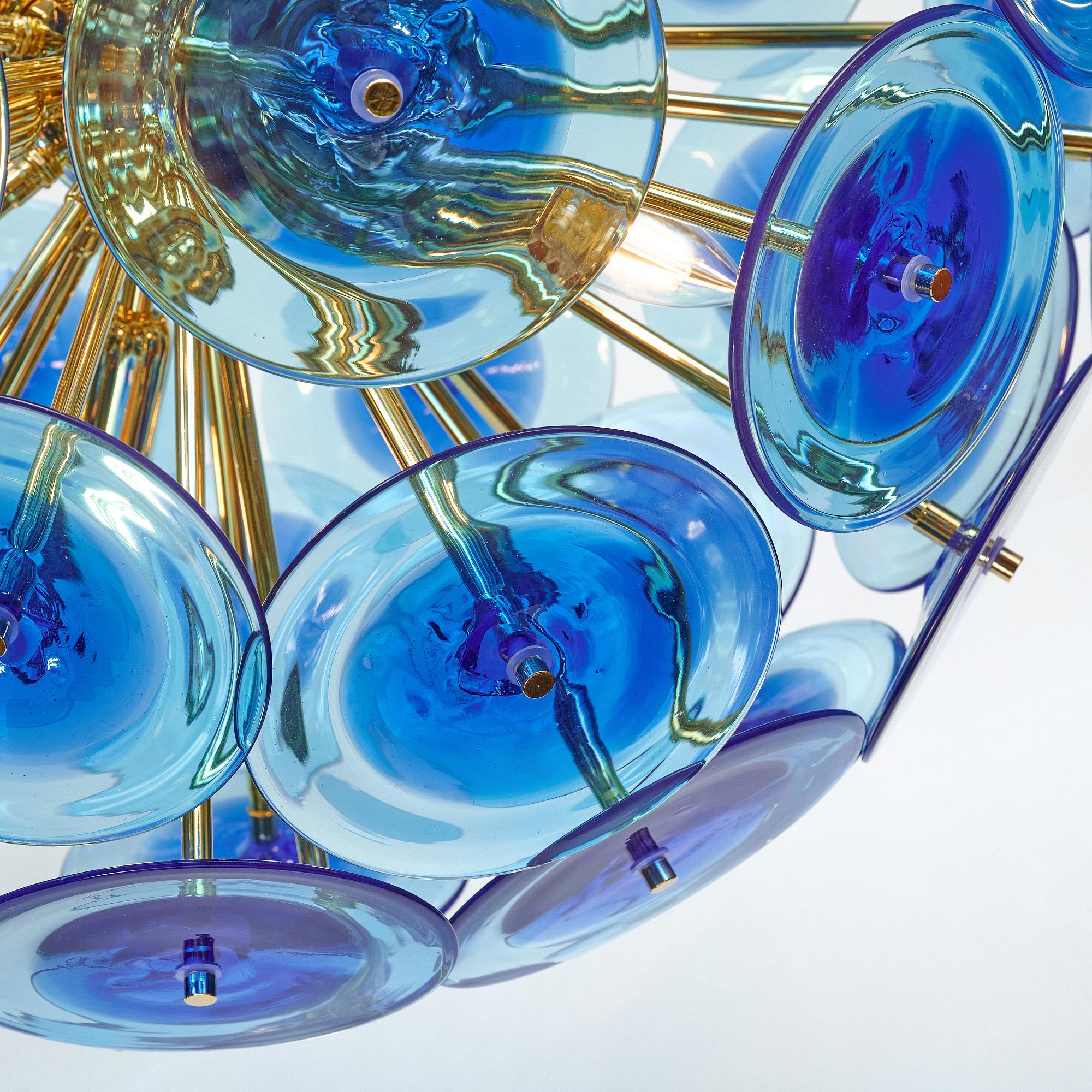 Lampadario a disco in vetro di Murano Sputnik cobalto in vendita 1