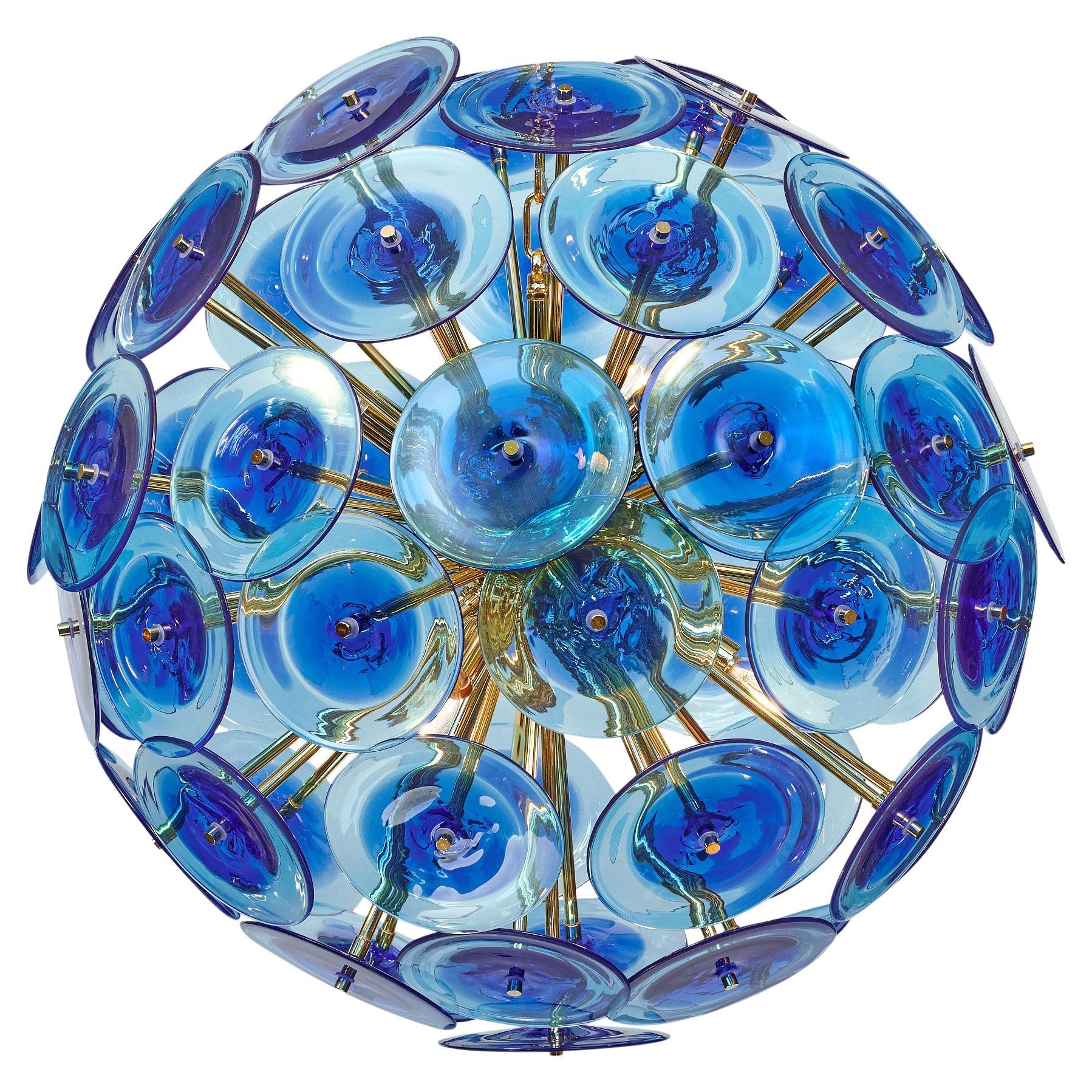 Murano Glass Disc Cobalt Sputnik Chandelier