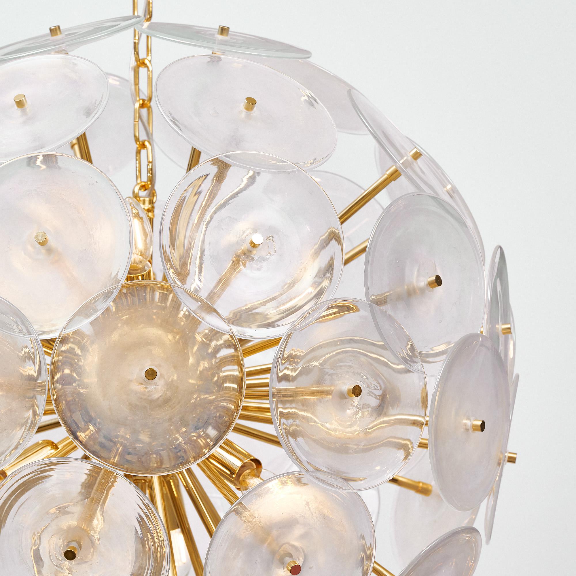 Italiano Lampadario Sputnik iridescente a disco in vetro di Murano in vendita