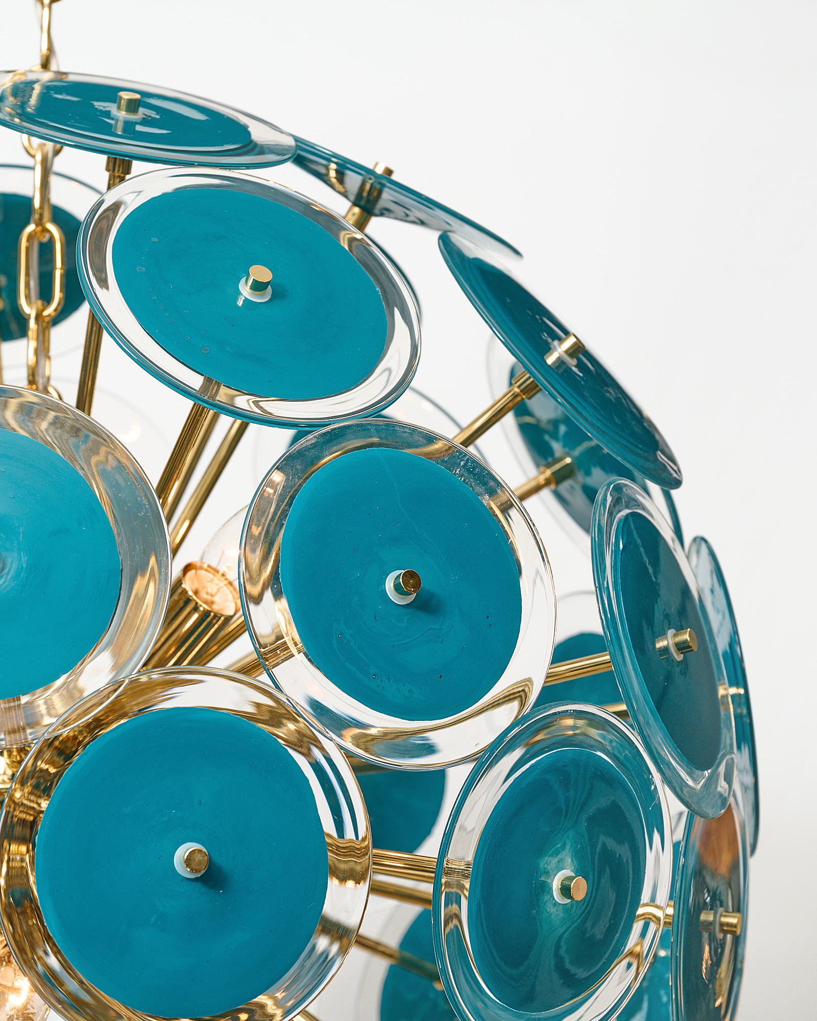 Murano Glass Disc Teal Sputnik Chandelier In New Condition For Sale In Austin, TX