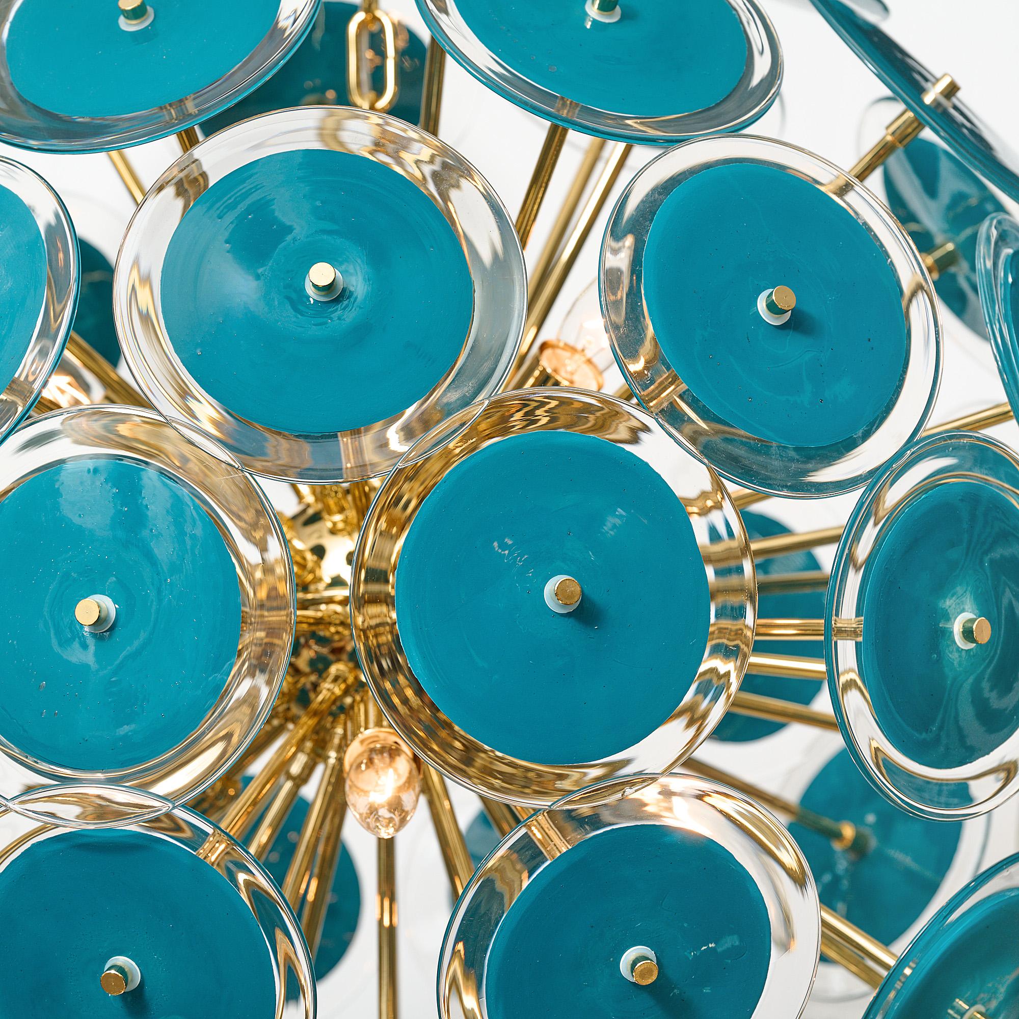 Contemporary Murano Glass Disc Teal Sputnik Chandelier For Sale