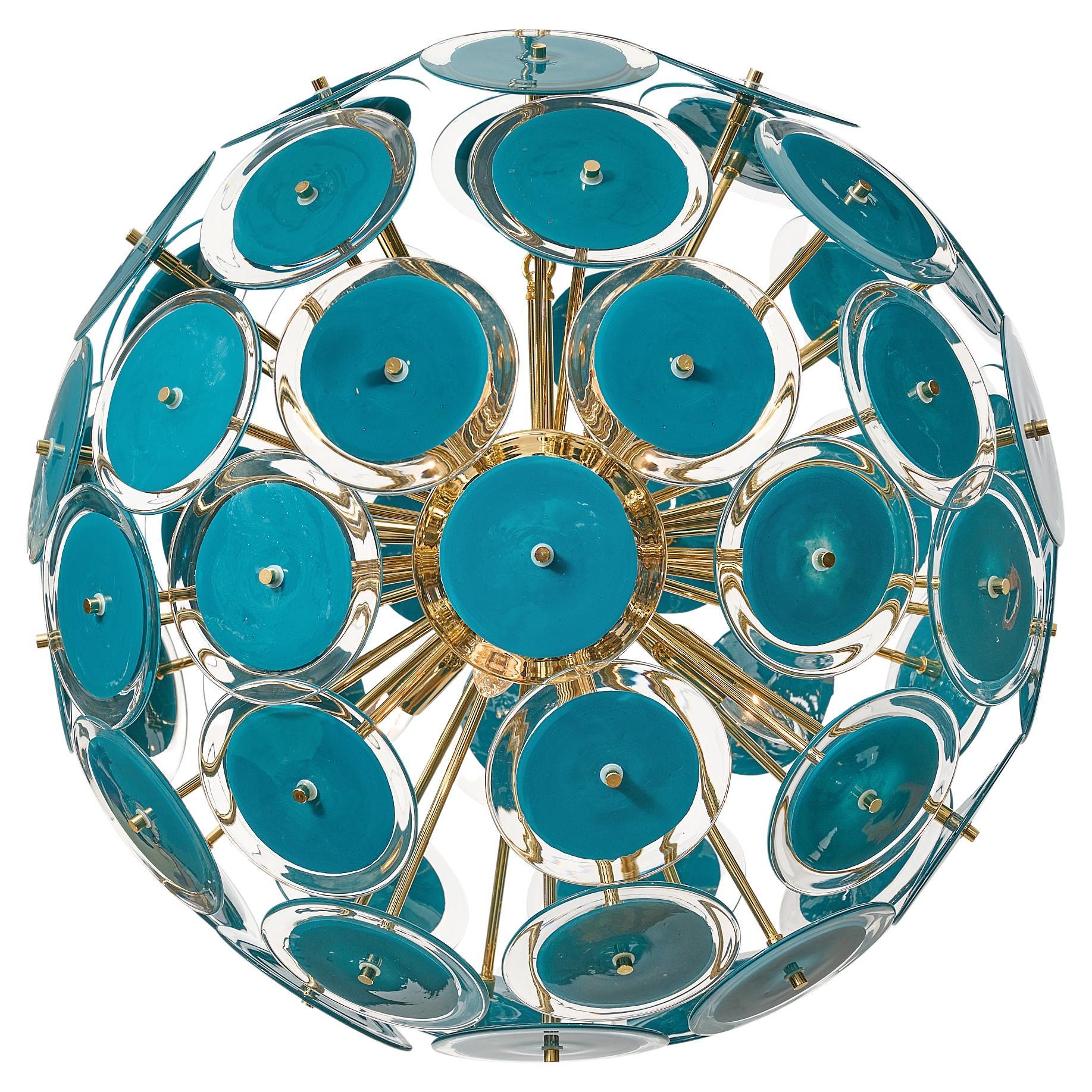 Murano Glass Disc Teal Sputnik Chandelier For Sale