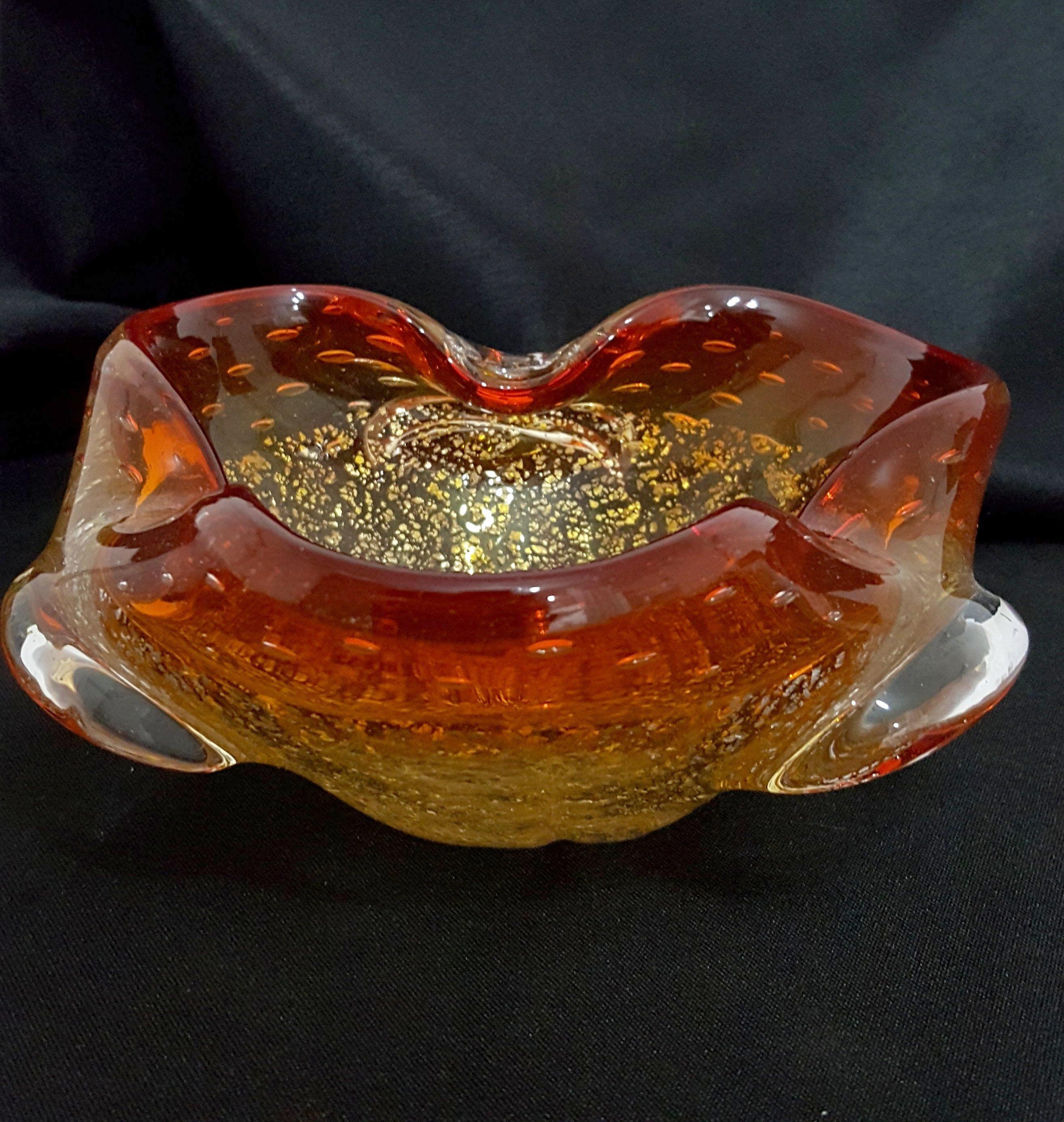 Murano Glass Dish / Bowl with Aventurine & Bullicante - vintage For Sale 3