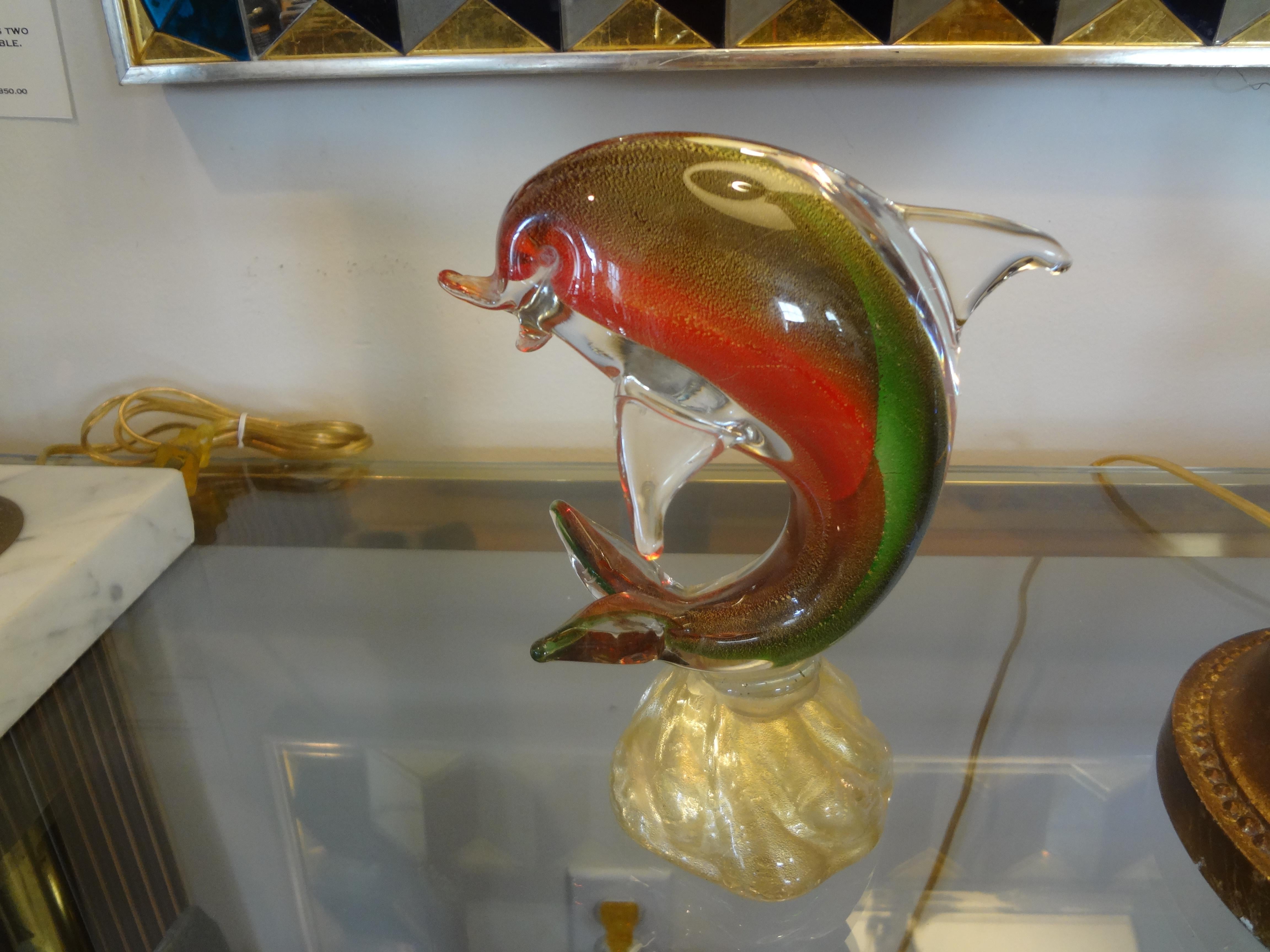 Hollywood Regency Murano Glass Dolphin Attributed to Barbini For Sale