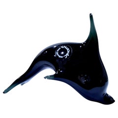 Vintage Murano Glass Dolphin by V. Nason, Italy. Labelled thusly.