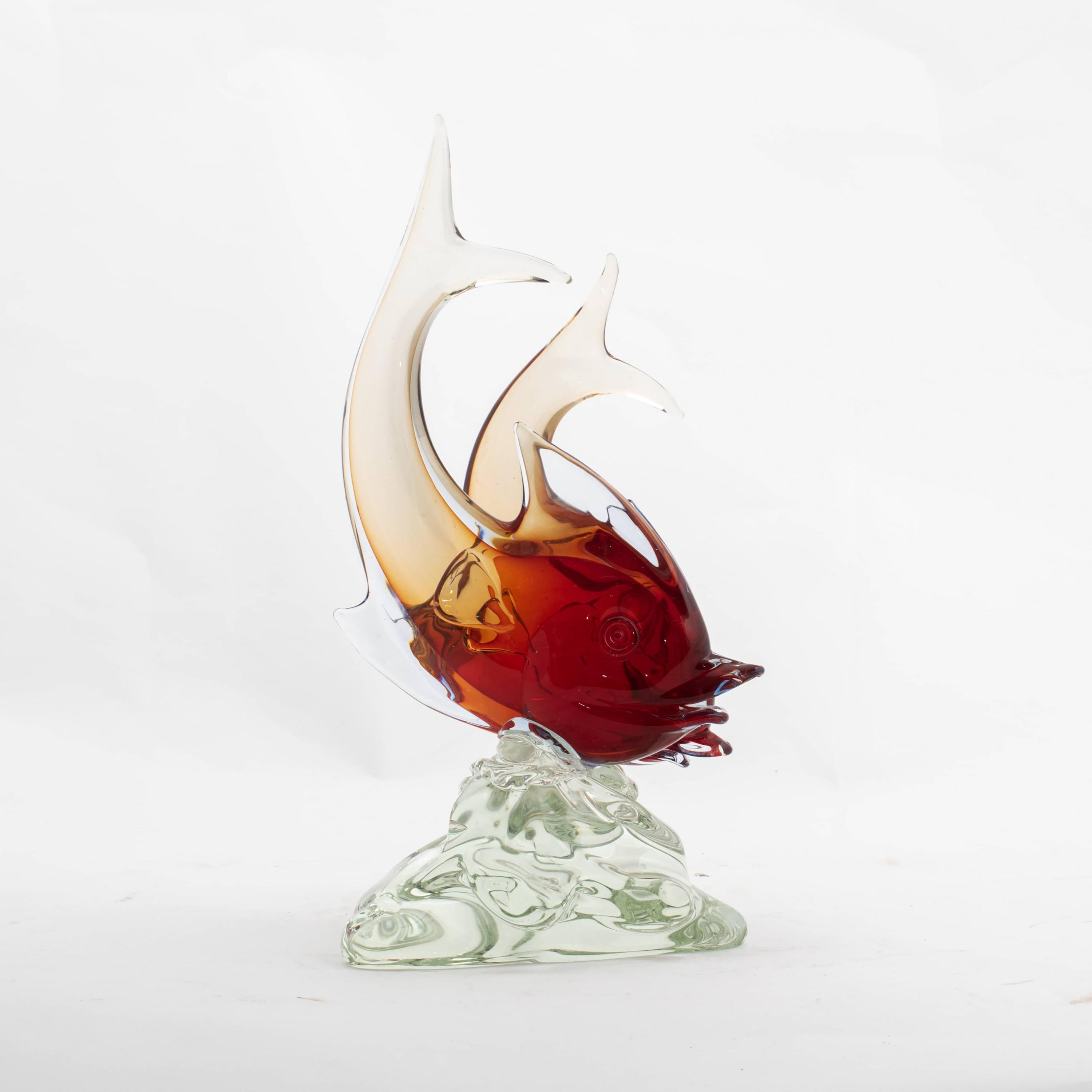 Moderne Sculpture de deux poissons en verre de Murano par Licio Zanetti, années 1960 en vente